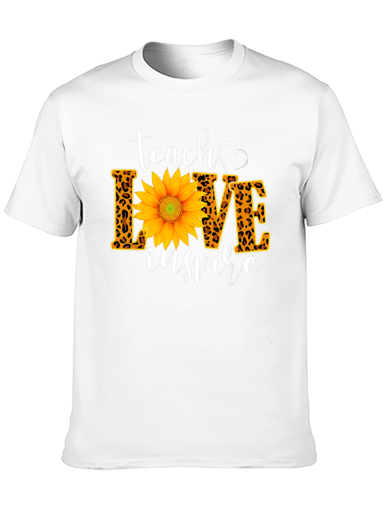 Teach Love Inspire Sunflower Leopard Print Tee