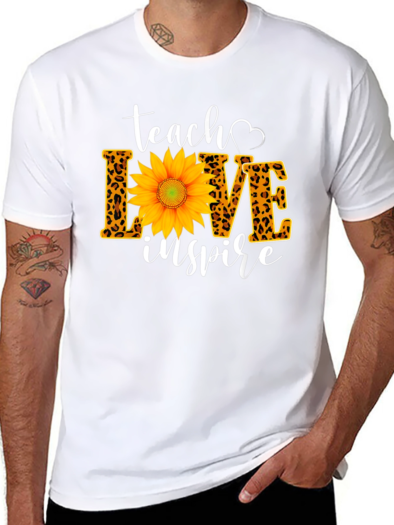 Teach Love Inspire Sunflower Leopard Print Tee