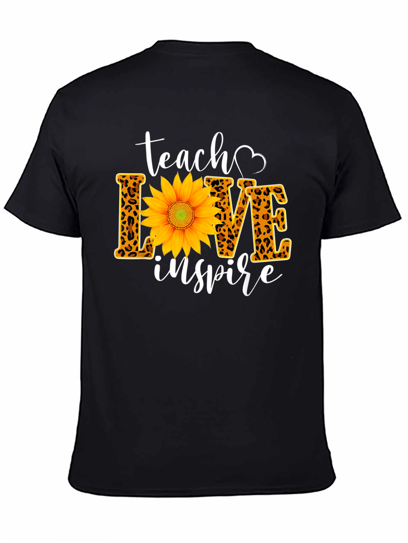 Teach Love Inspire Sunflower Leopard Print Tee