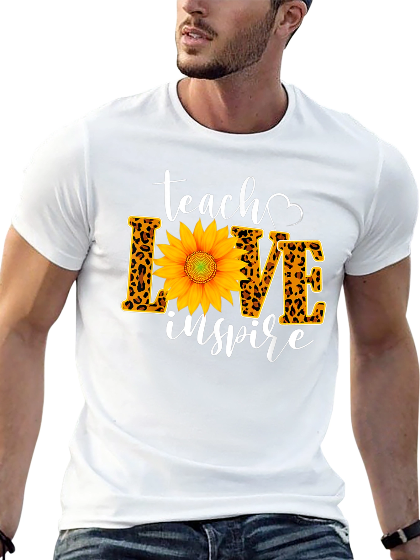 Teach Love Inspire Sunflower Leopard Print Tee