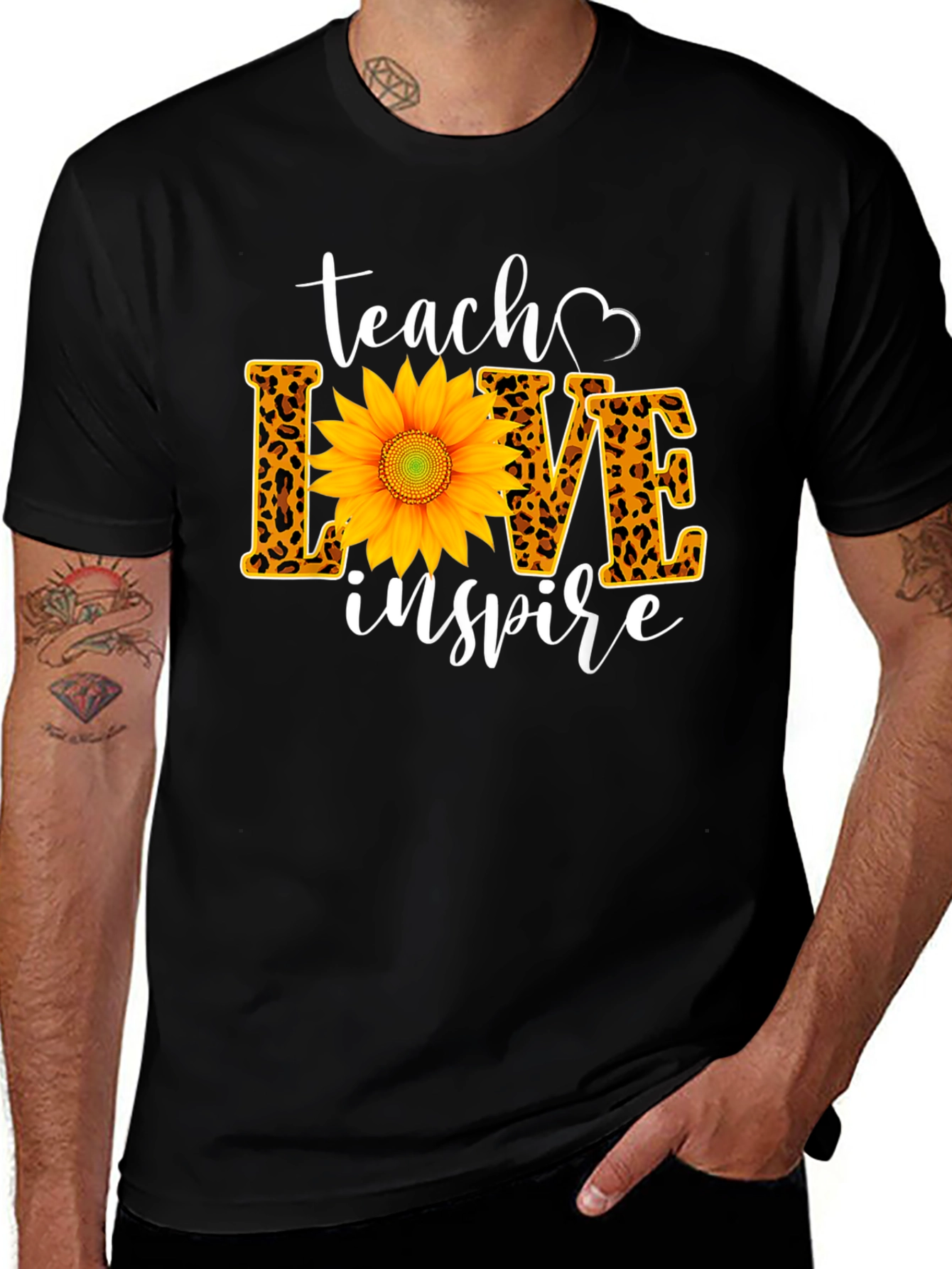 Teach Love Inspire Sunflower Leopard Print Tee
