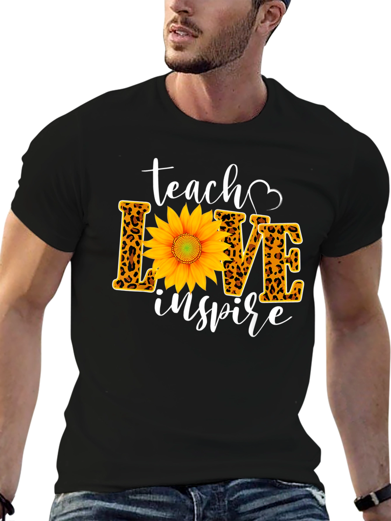 Teach Love Inspire Sunflower Leopard Print Tee