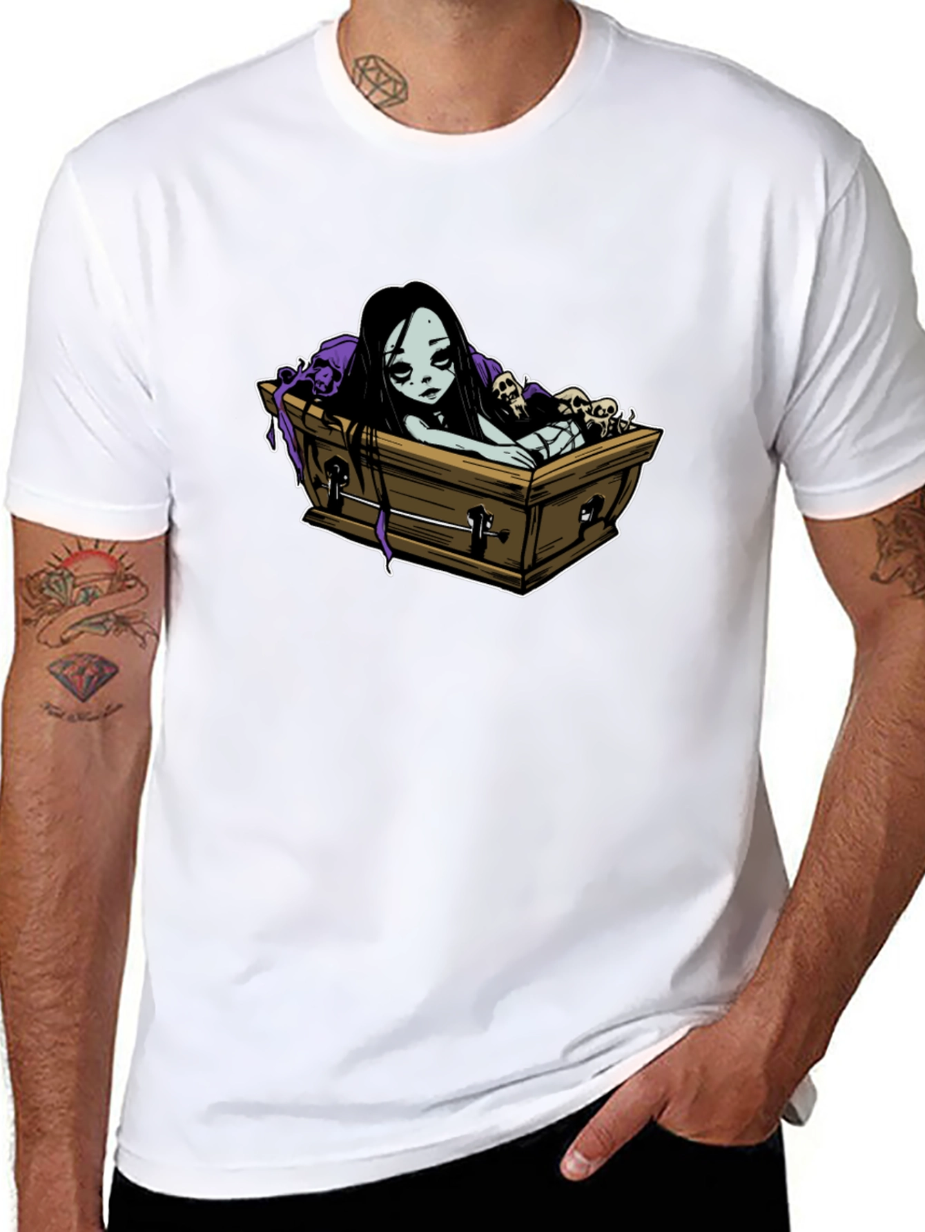 Gothic Coffin Girl Graphic T-Shirt