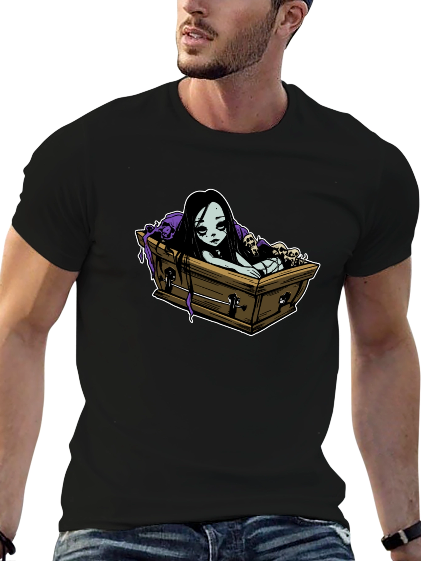 Gothic Coffin Girl Graphic T-Shirt