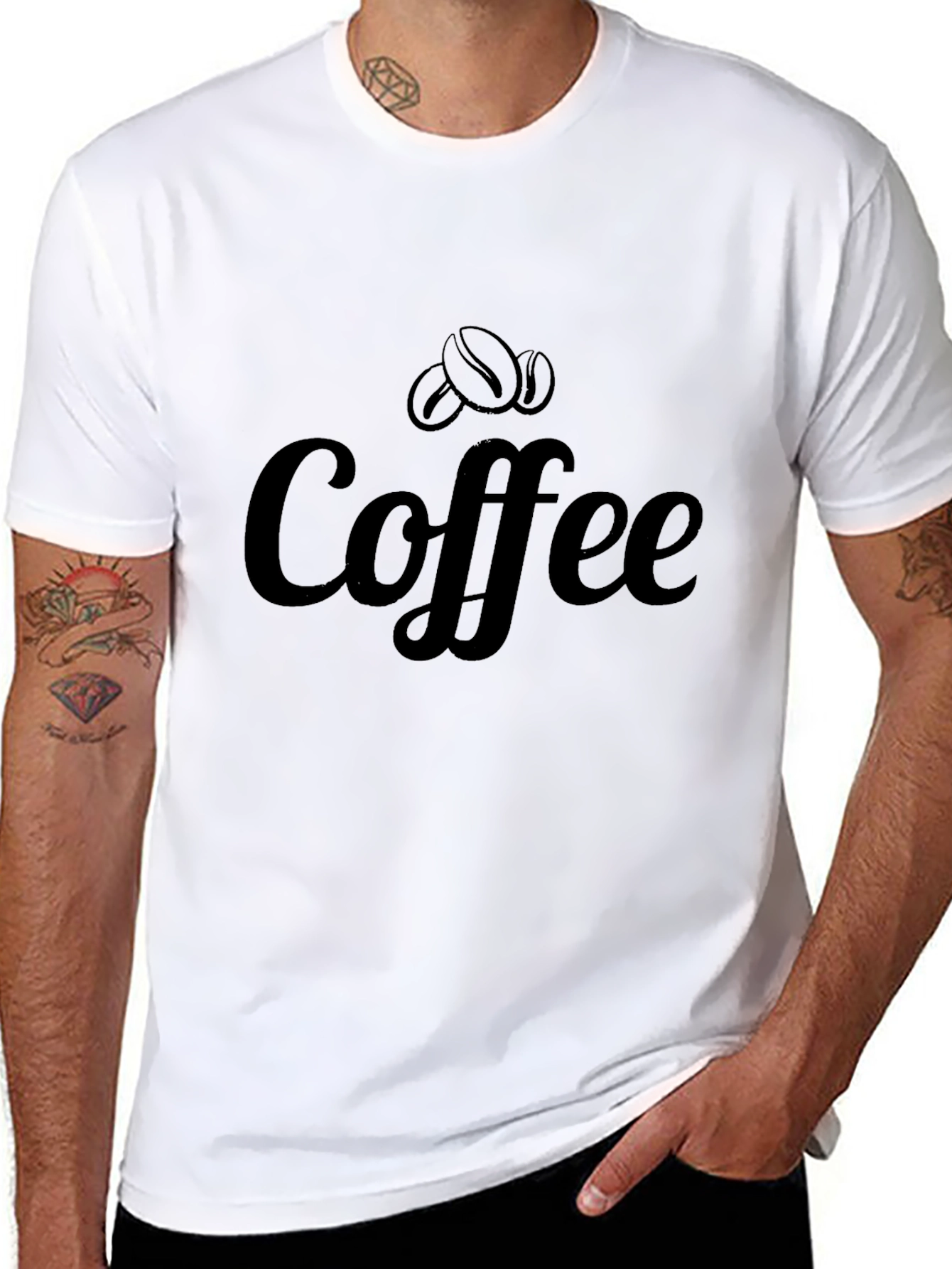 Coffee Bean Graphic Tee - Black Cotton T-Shirt