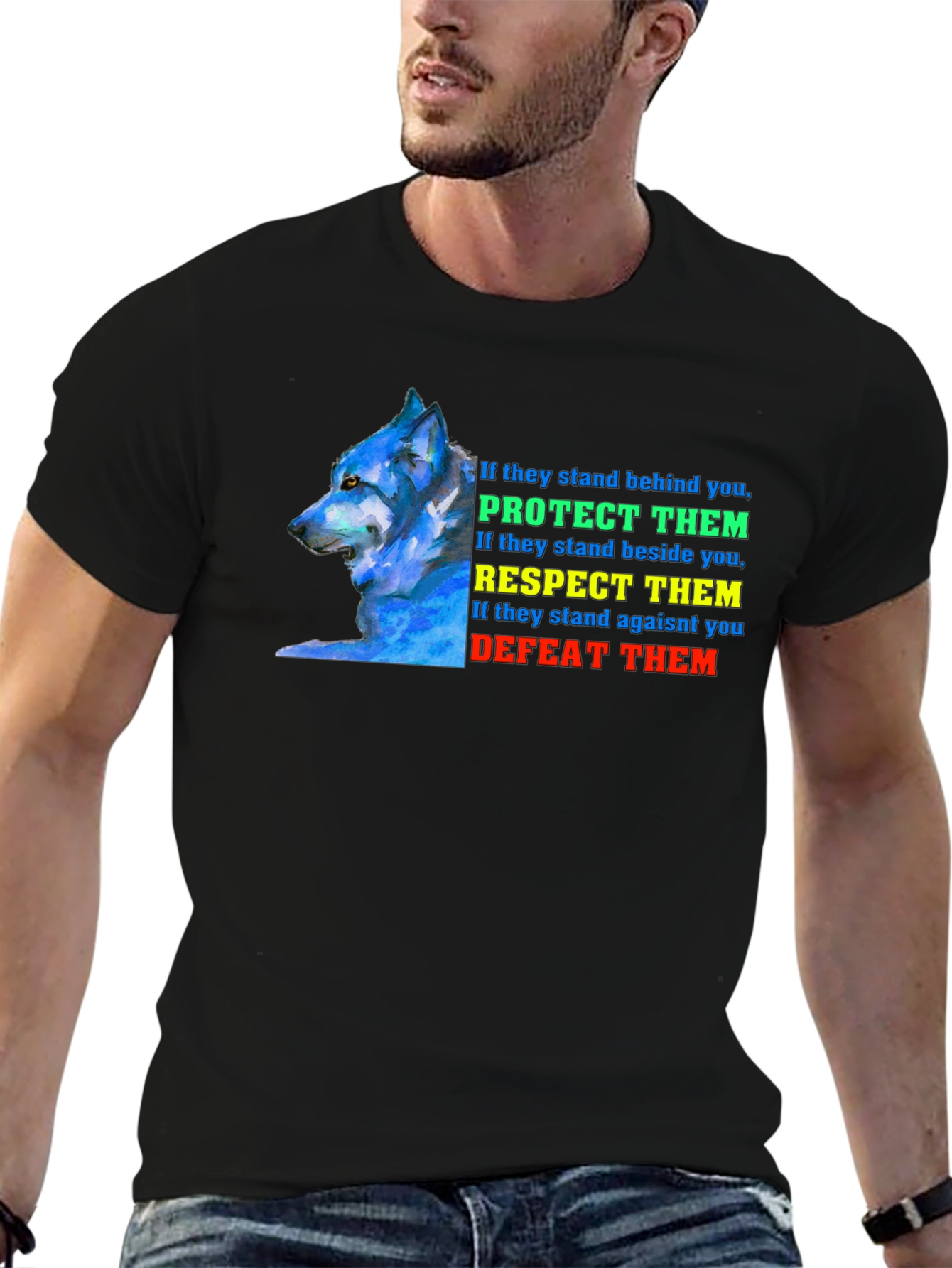 Wolf Protect Respect Defeat Graphic Tee
