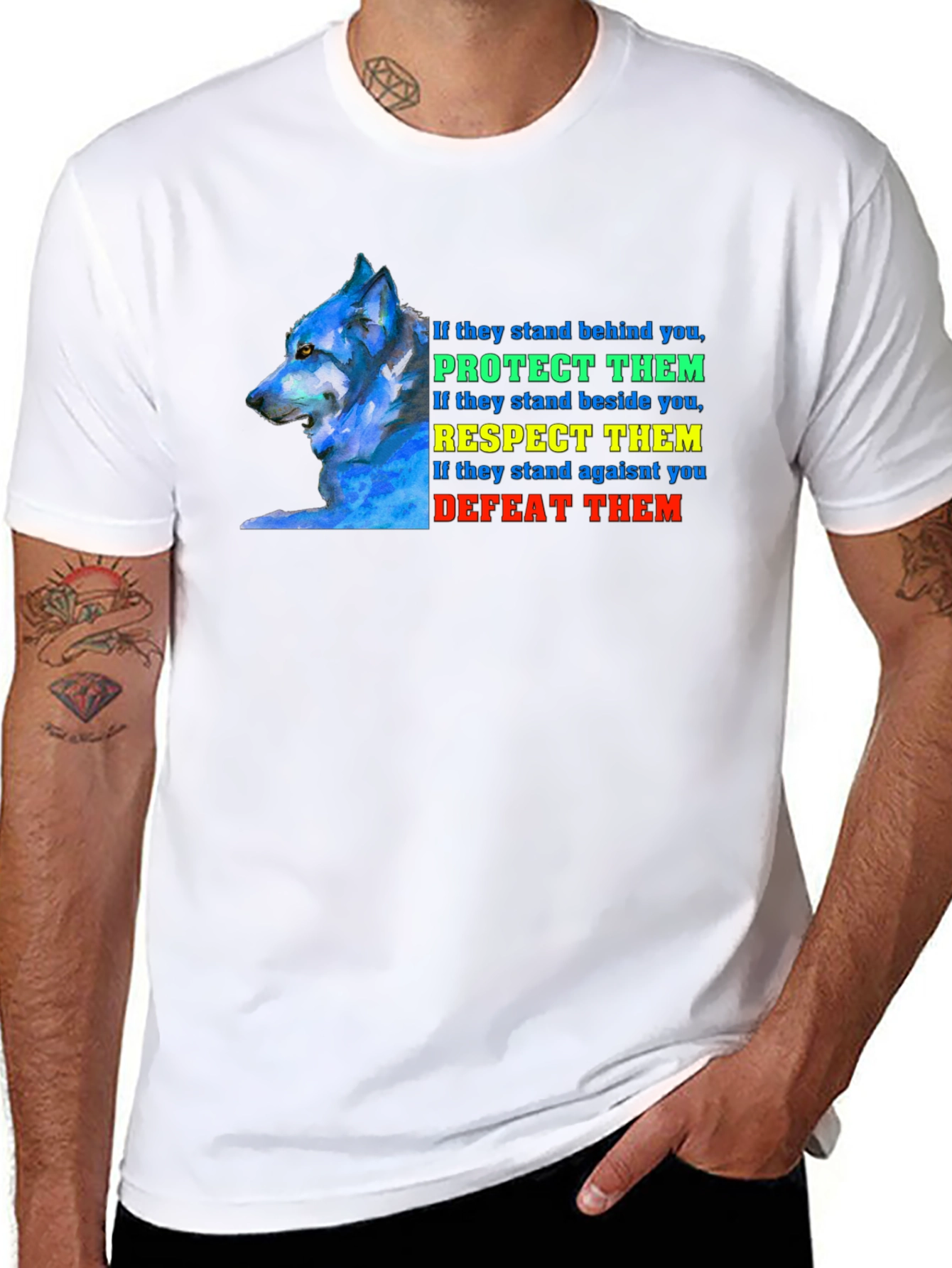 Wolf Protect Respect Defeat Graphic Tee