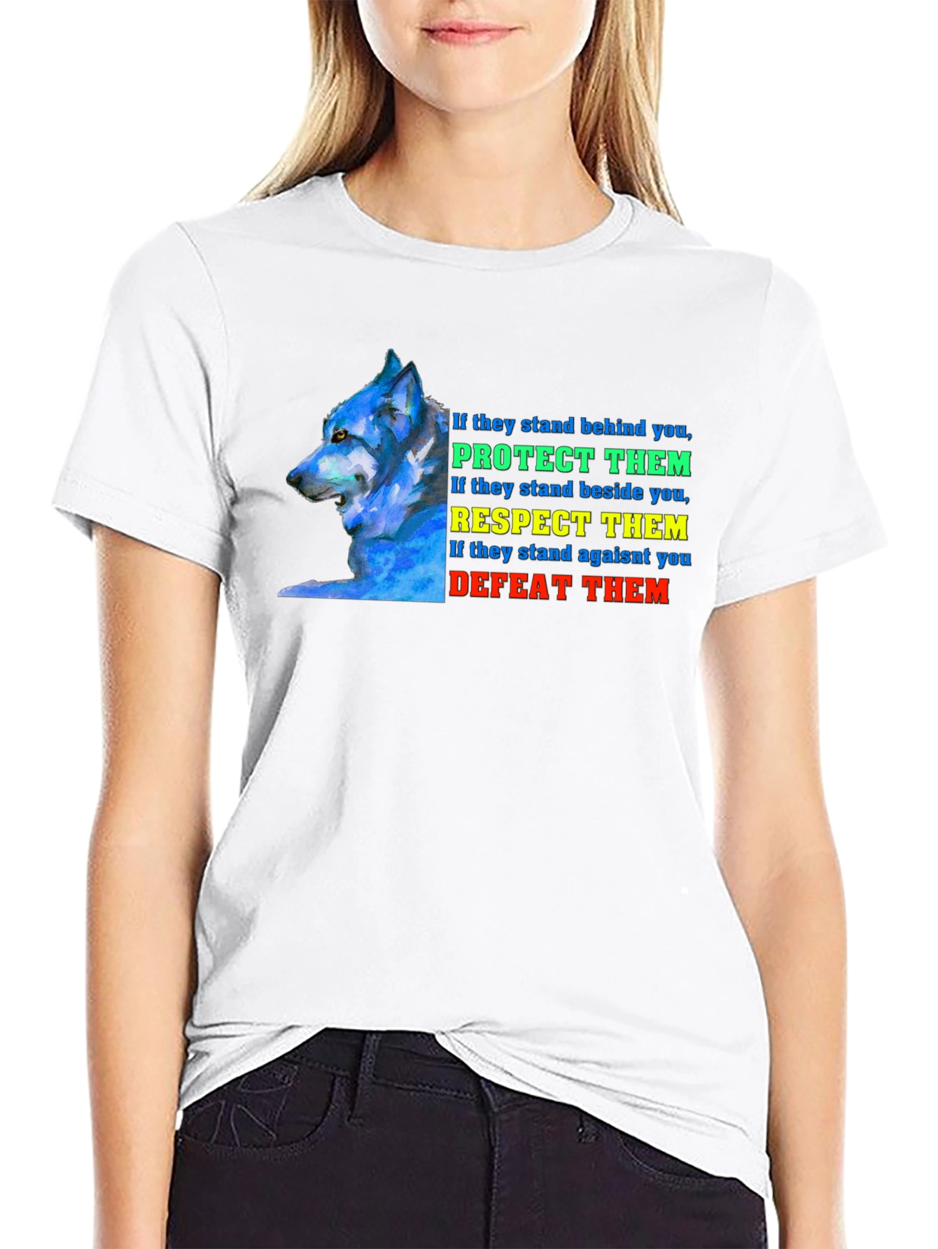 Wolf Protect Respect Defeat Graphic Tee
