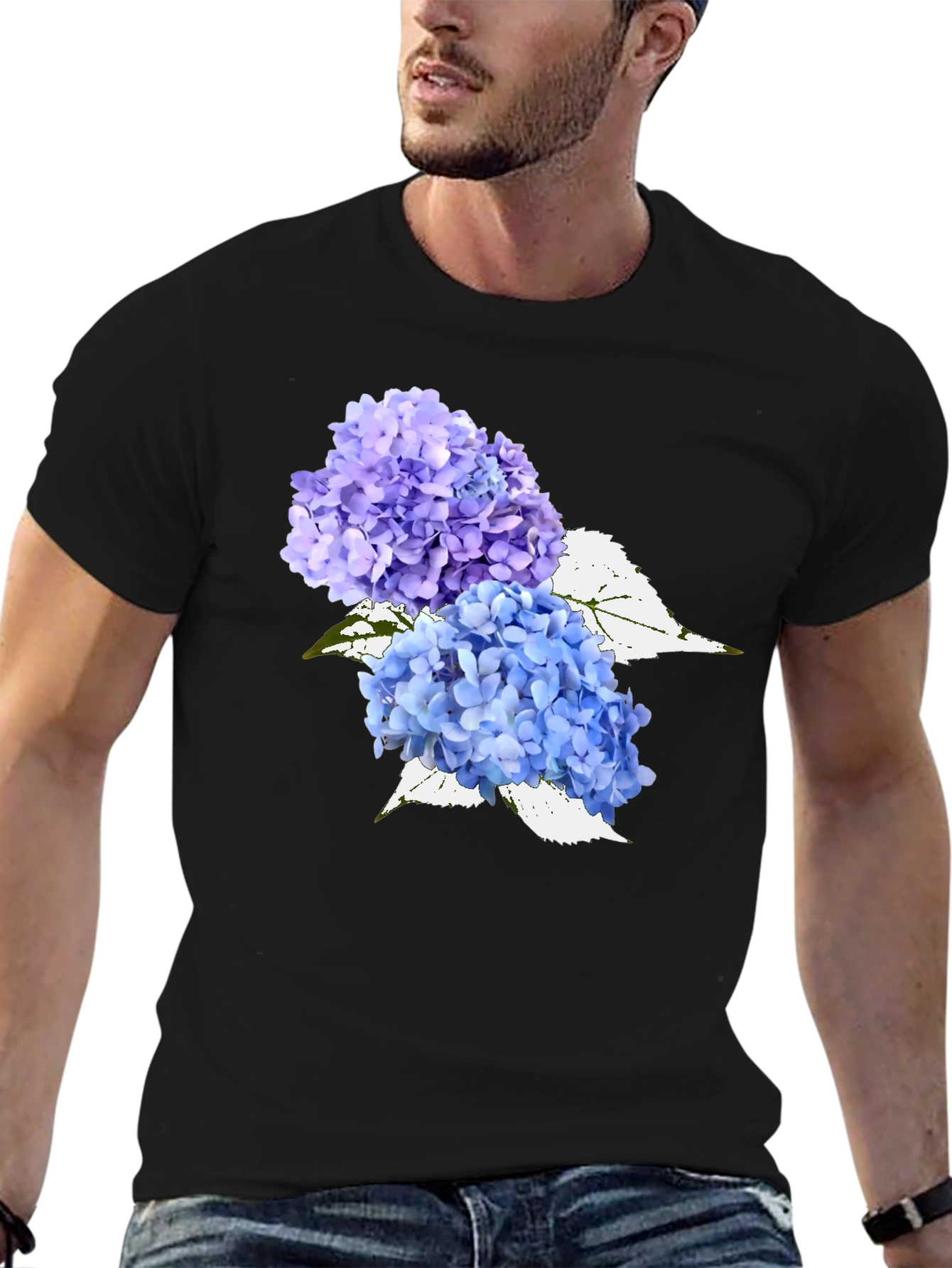 Floral Hydrangea Graphic Tee - Black