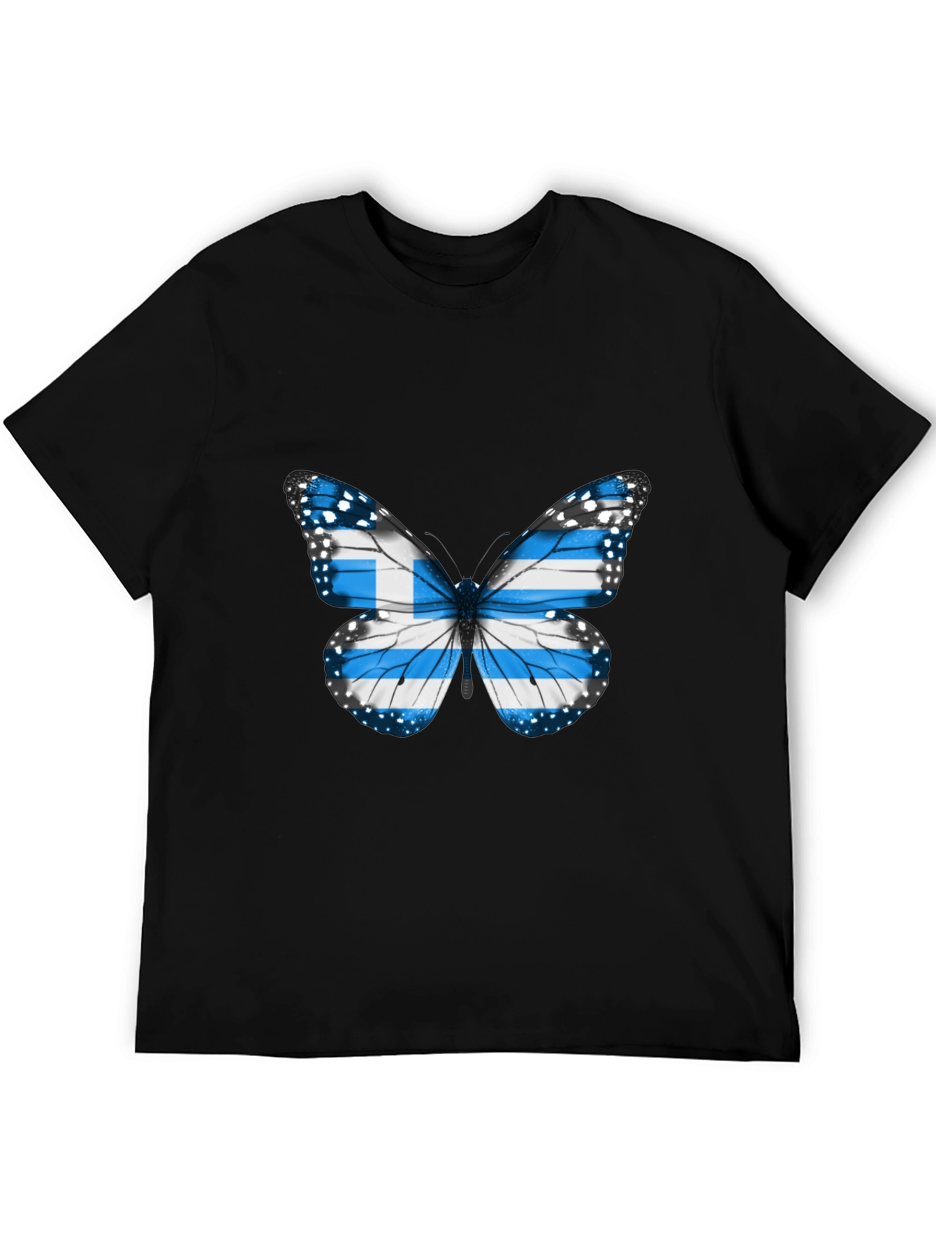 Greek Flag Butterfly Black T-Shirt