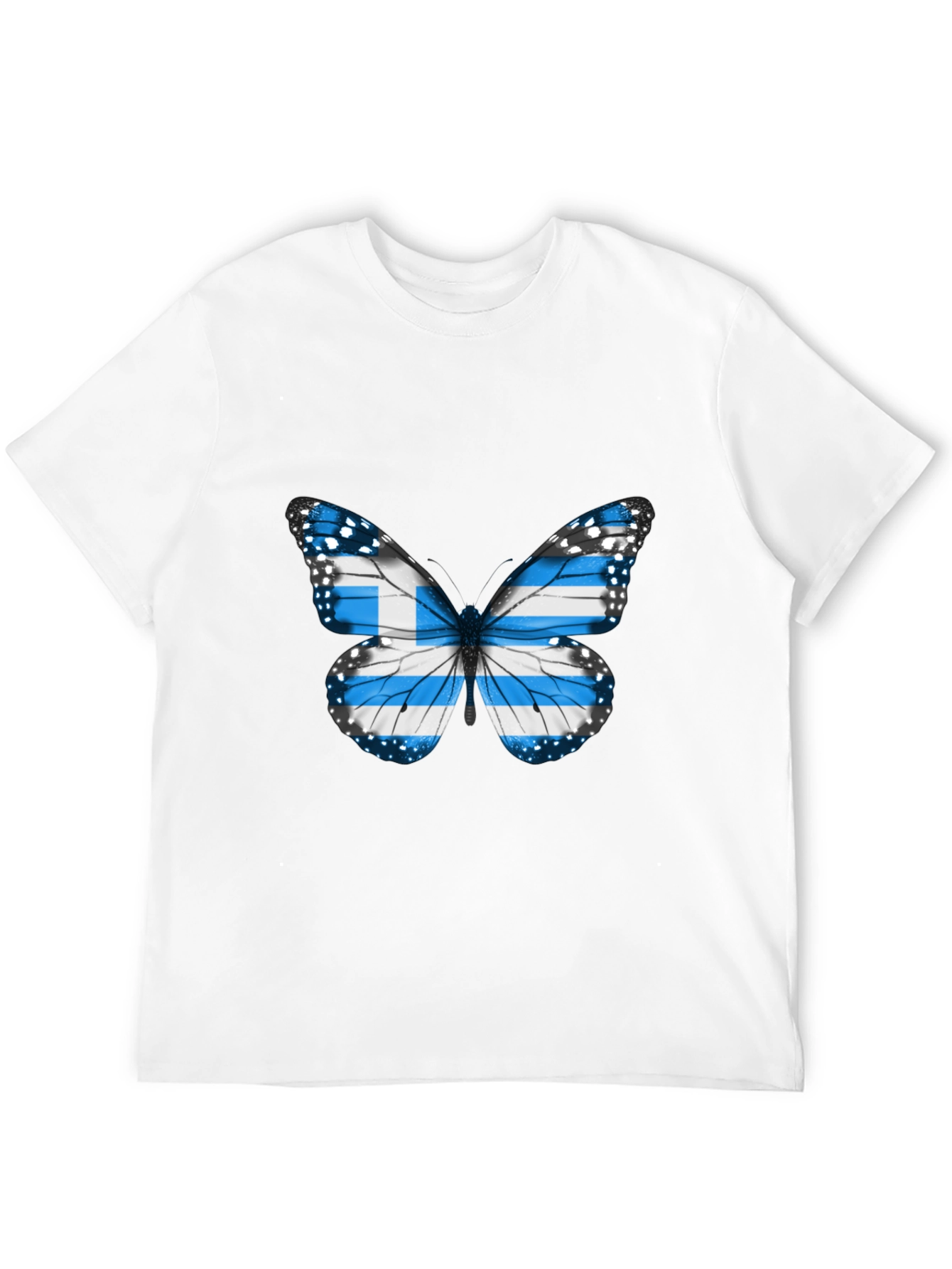 Greek Flag Butterfly Black T-Shirt