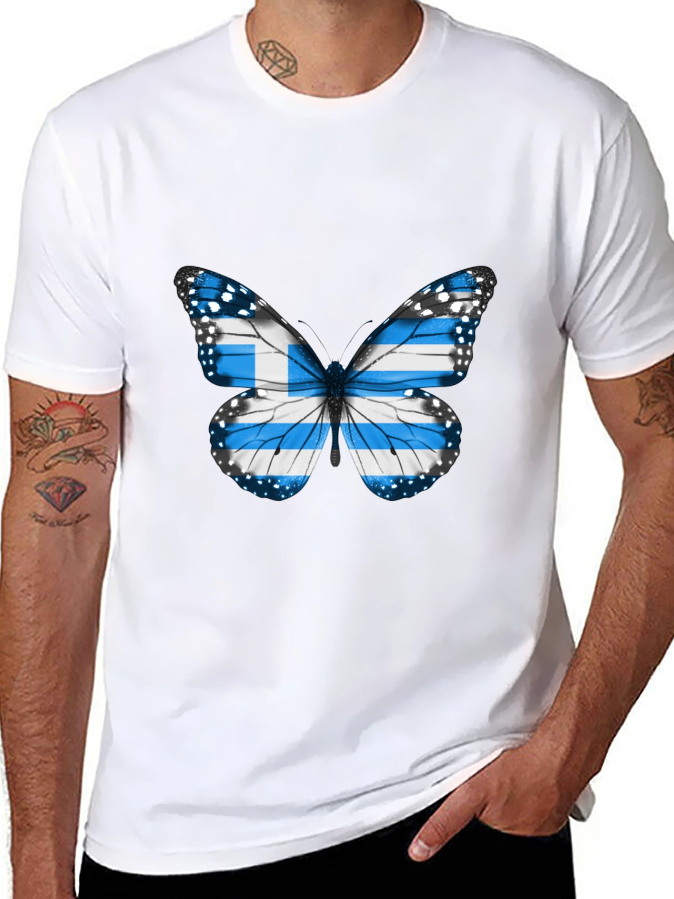 Greek Flag Butterfly Black T-Shirt