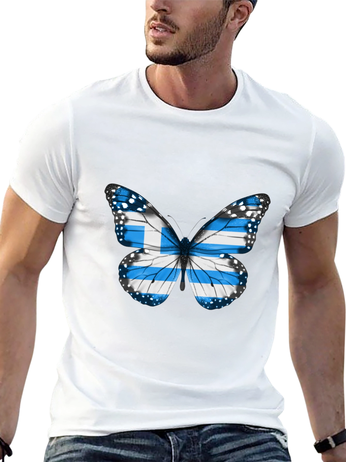 Greek Flag Butterfly Black T-Shirt