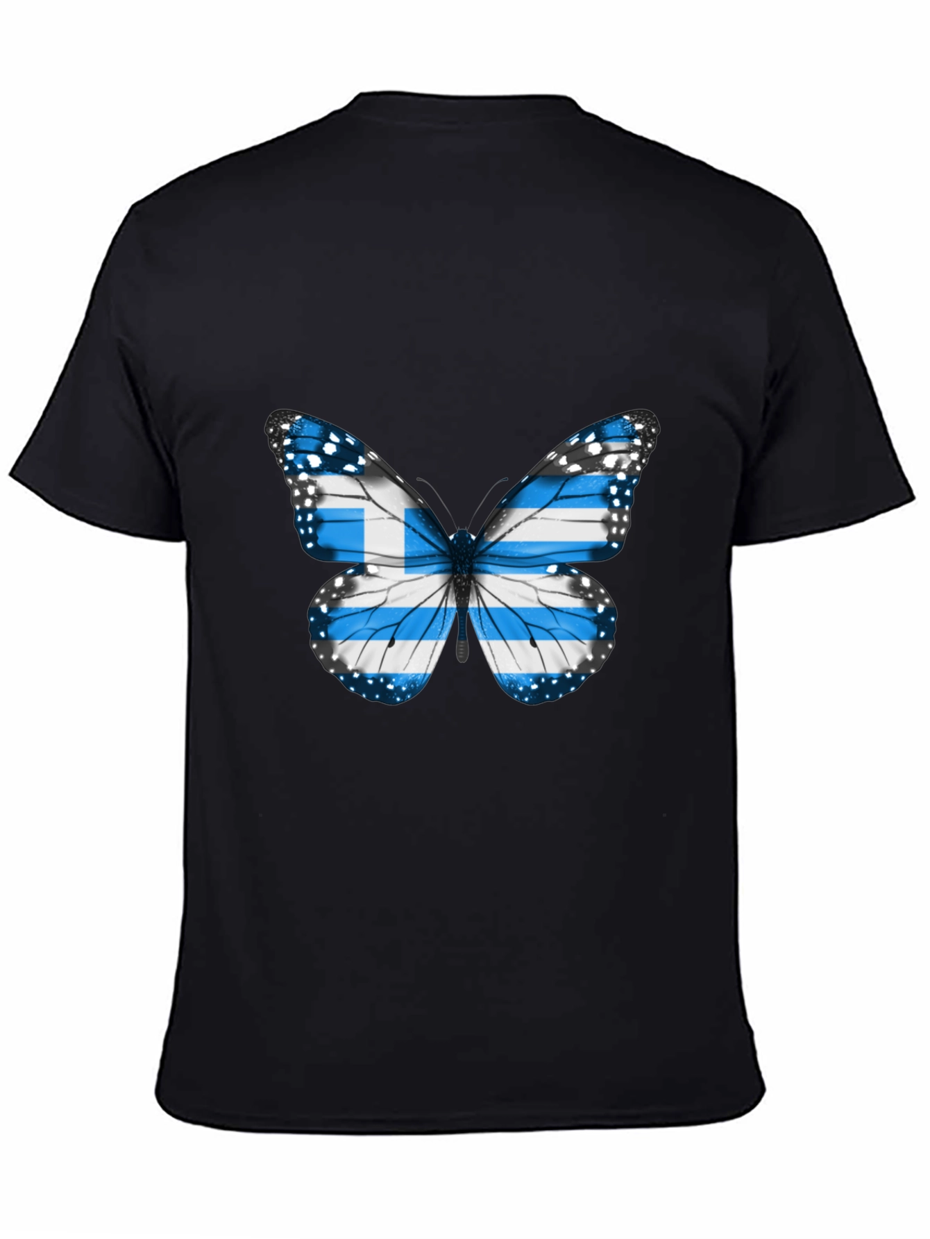 Greek Flag Butterfly Black T-Shirt