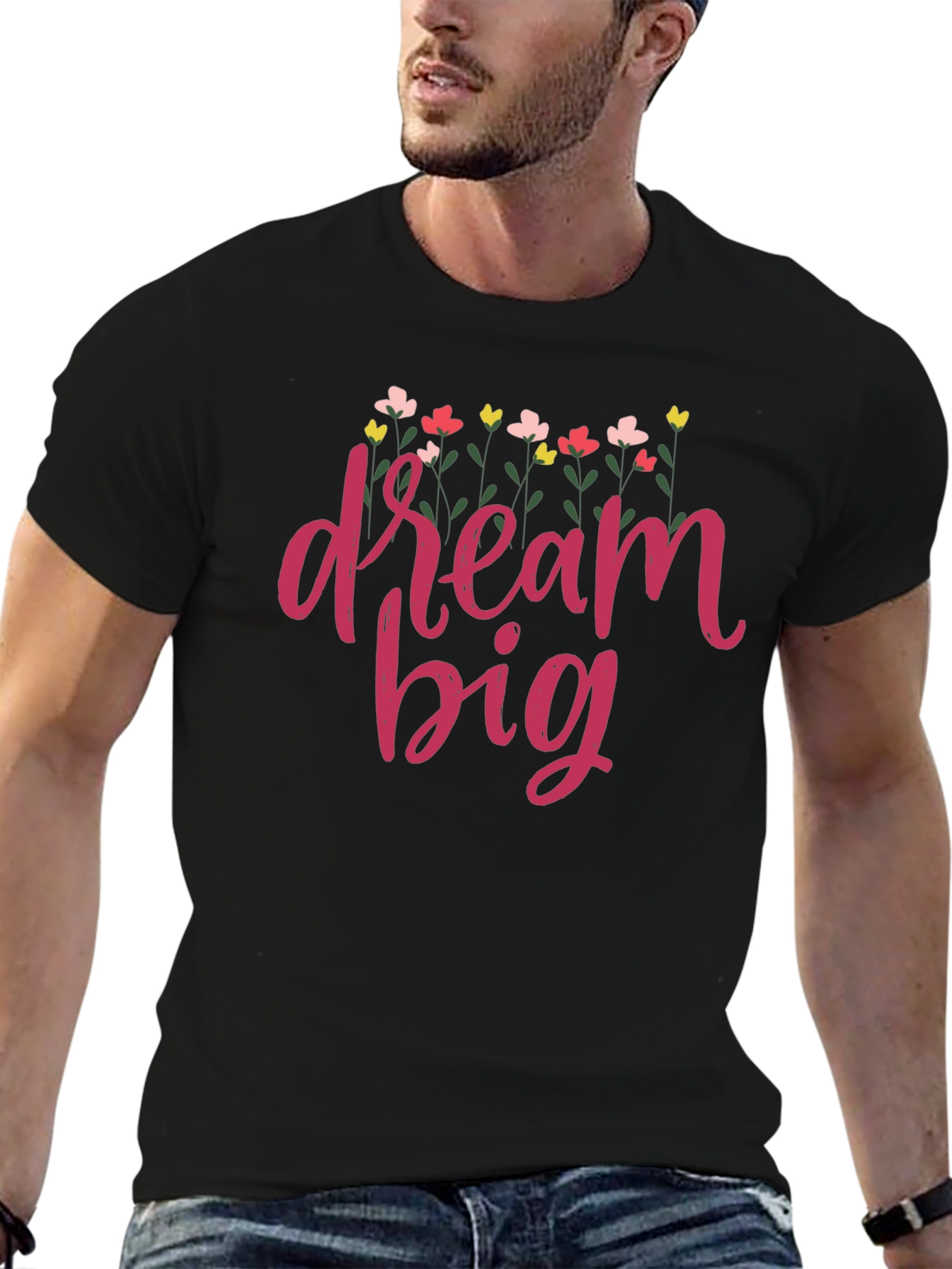Dream Big Floral Graphic T-Shirt - Black