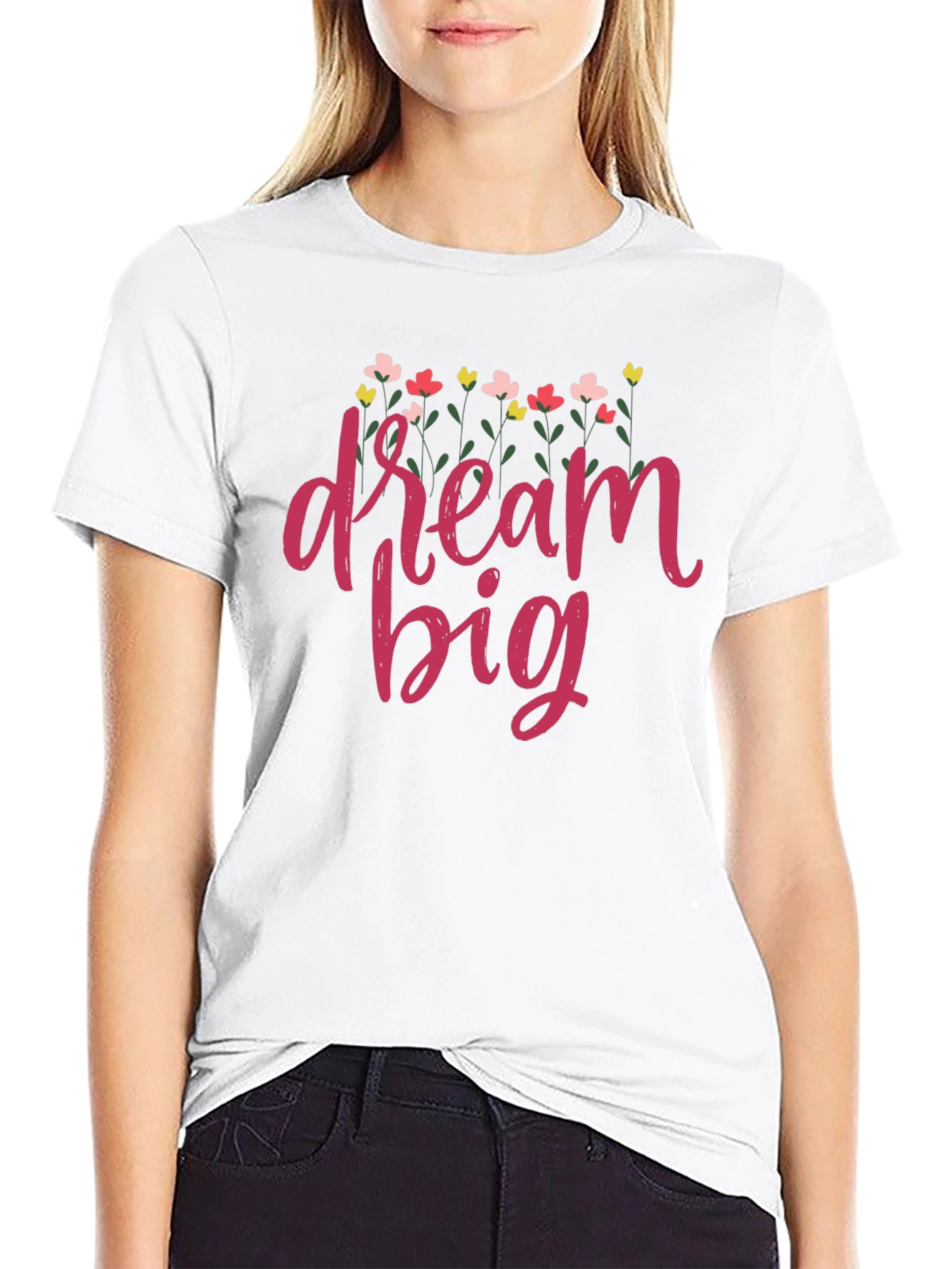Dream Big Floral Graphic T-Shirt - Black