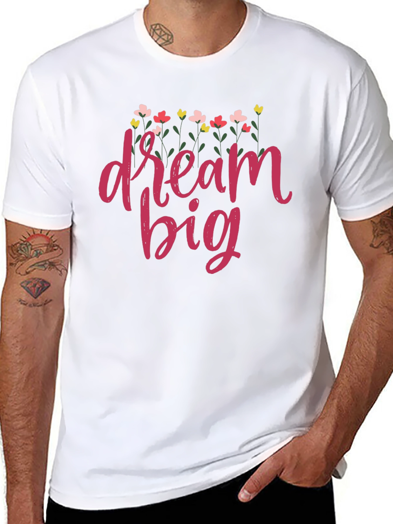 Dream Big Floral Graphic T-Shirt - Black