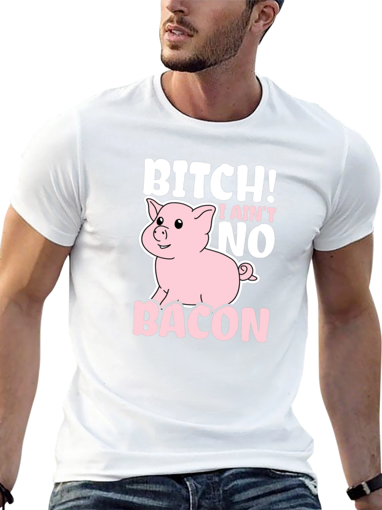 Bitch I Aint No Bacon Black Graphic T-Shirt