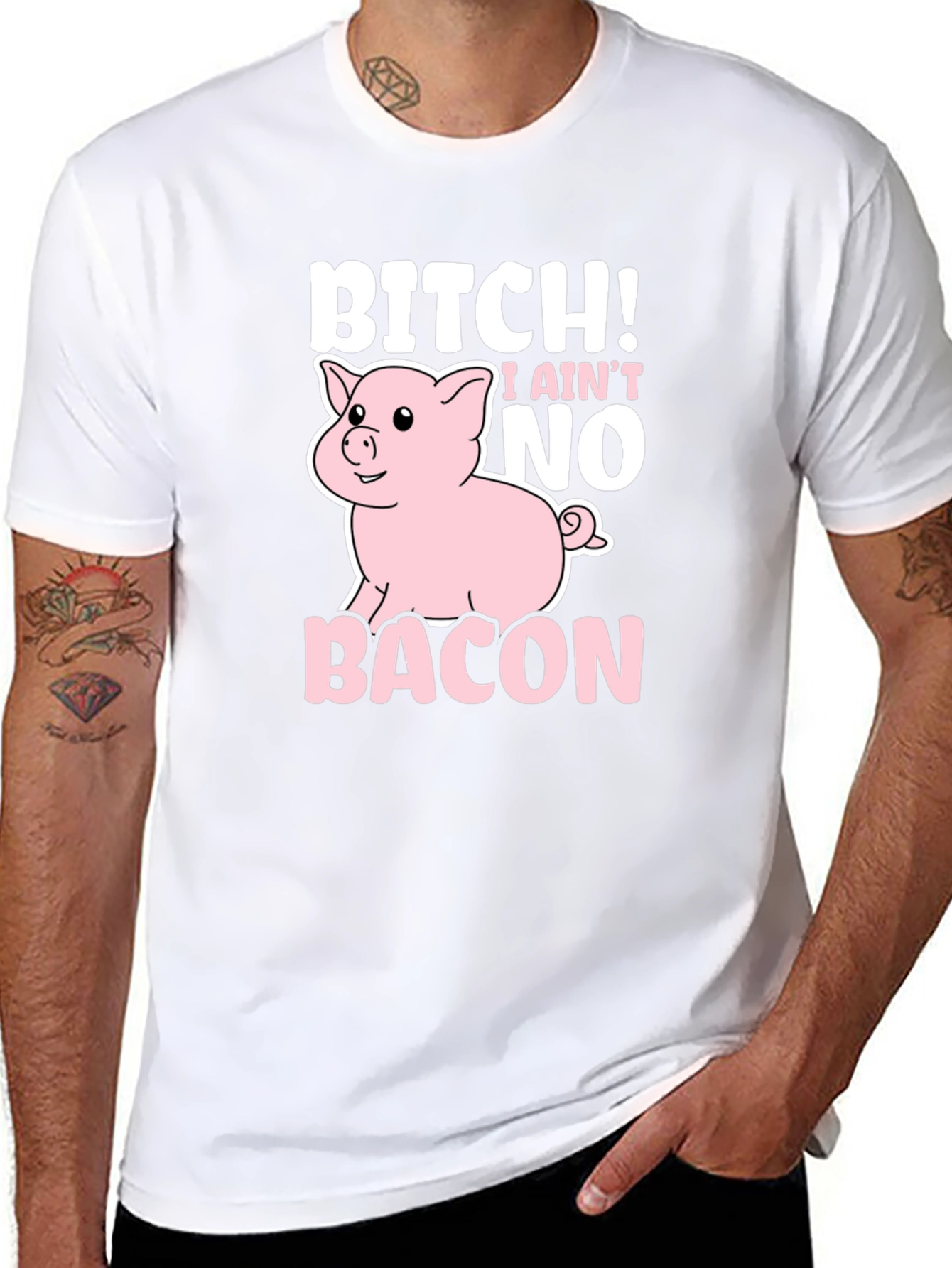 Bitch I Aint No Bacon Black Graphic T-Shirt