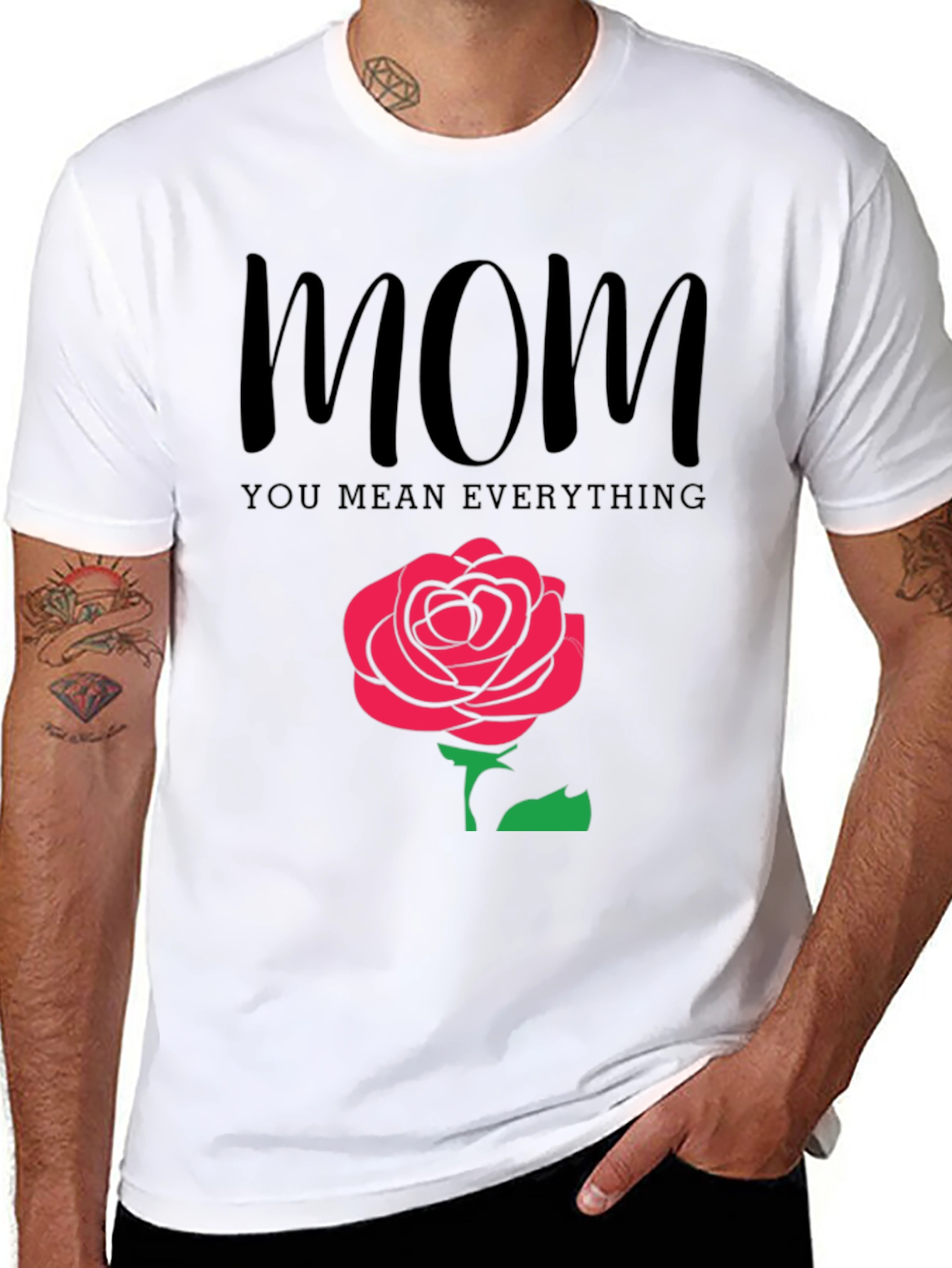 Mom You Mean Everything Black T-Shirt with Rose