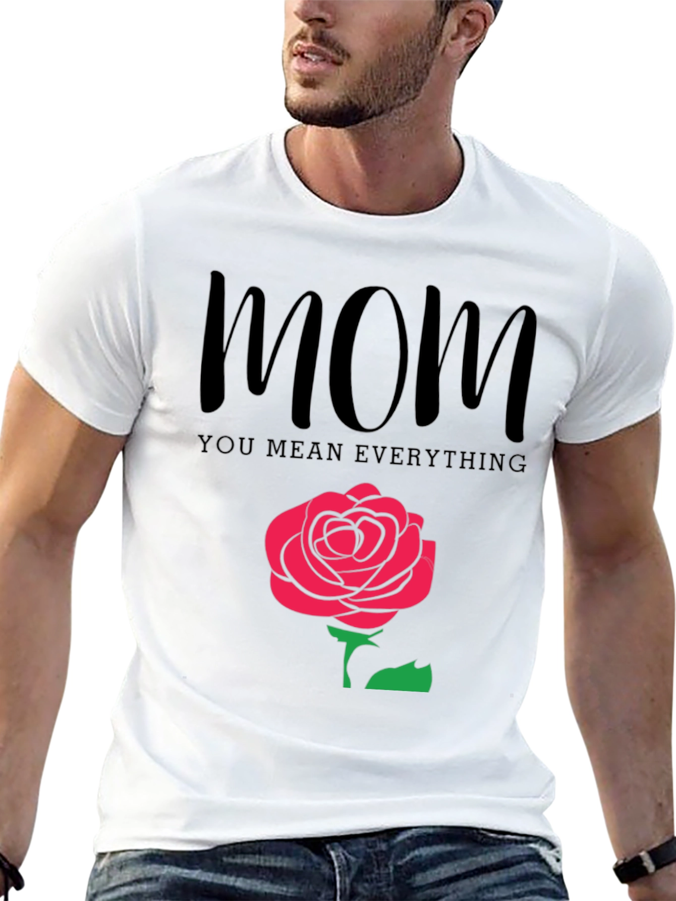 Mom You Mean Everything Black T-Shirt with Rose