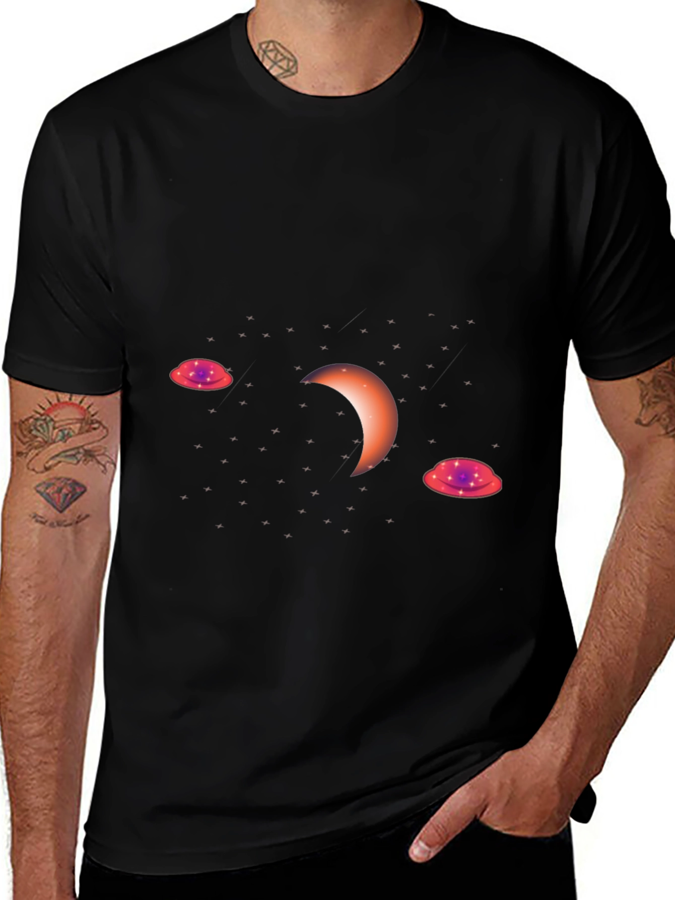 Cosmic Crescent Black T-Shirt