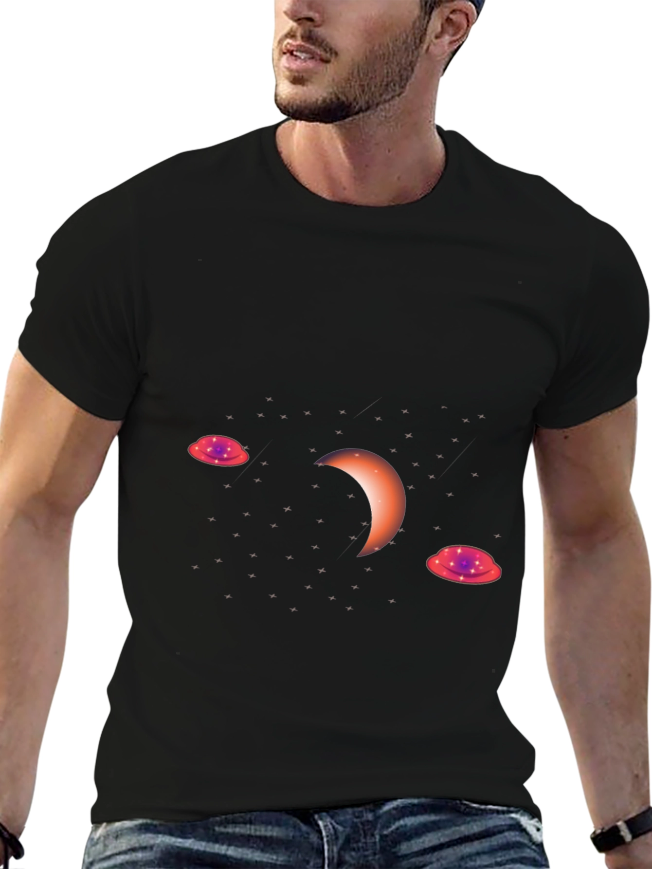 Cosmic Crescent Black T-Shirt