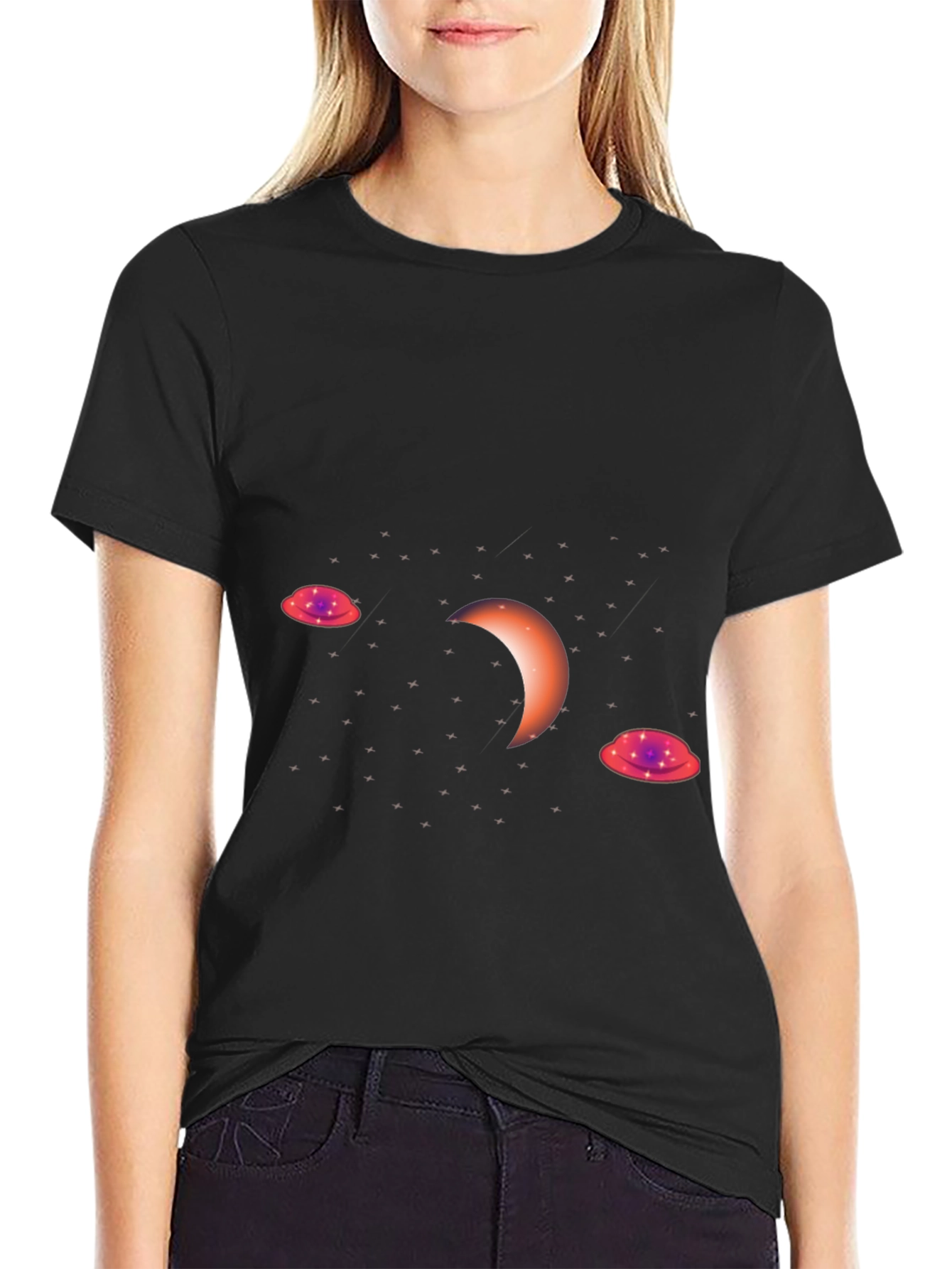 Cosmic Crescent Black T-Shirt