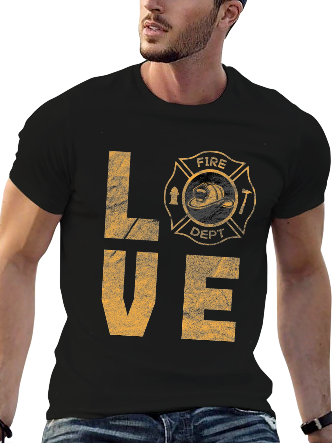 Fire Dept LOVE Graphic T-Shirt - Black Cotton Tee