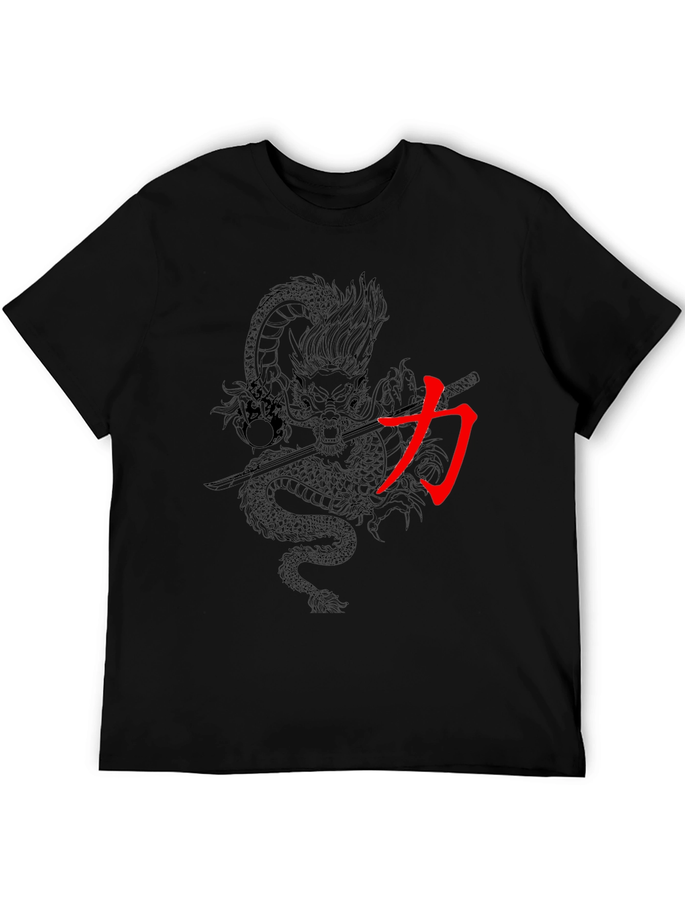 Dragon & Kanji Graphic Print Mens Black T-Shirt