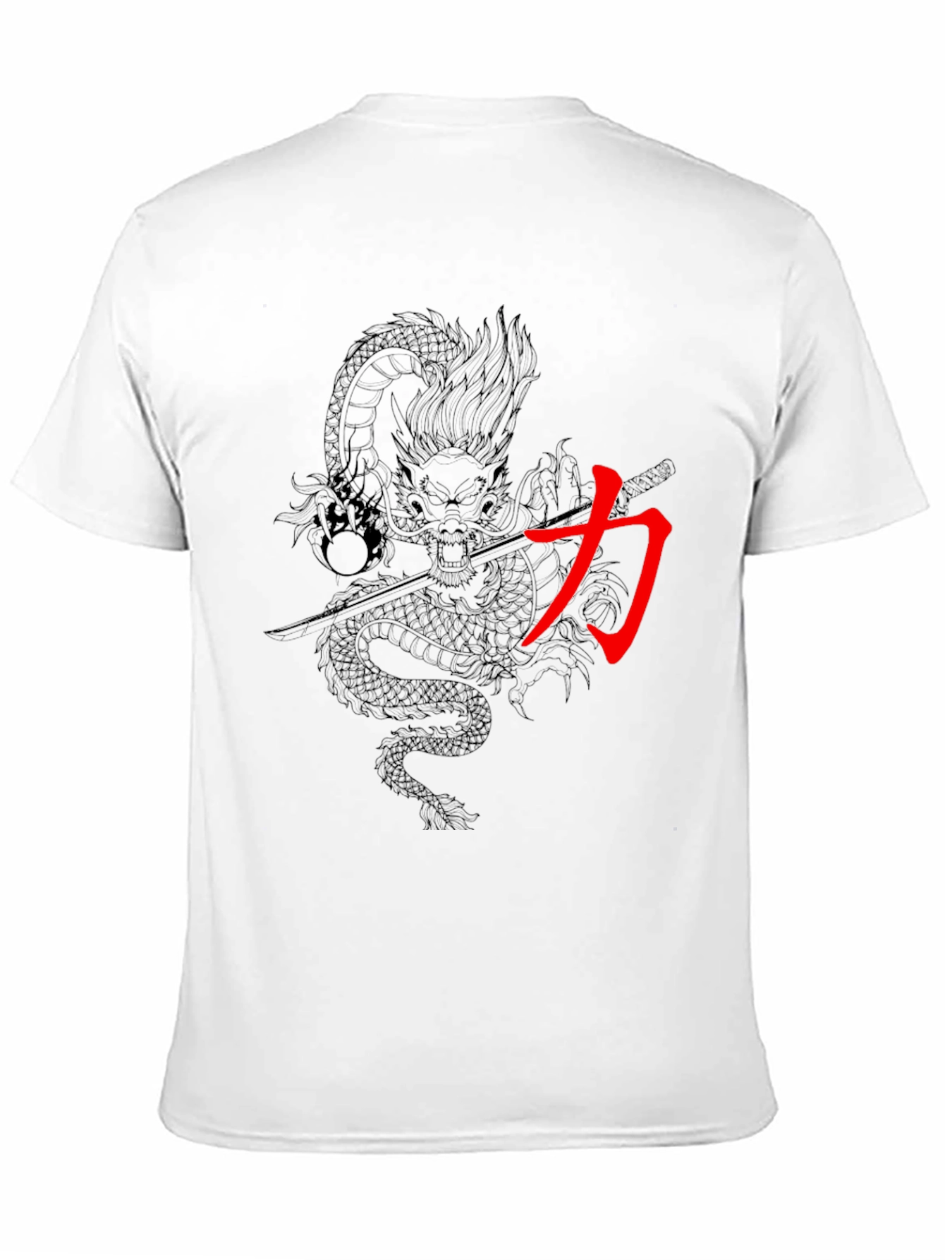 Dragon & Kanji Graphic Print Mens Black T-Shirt