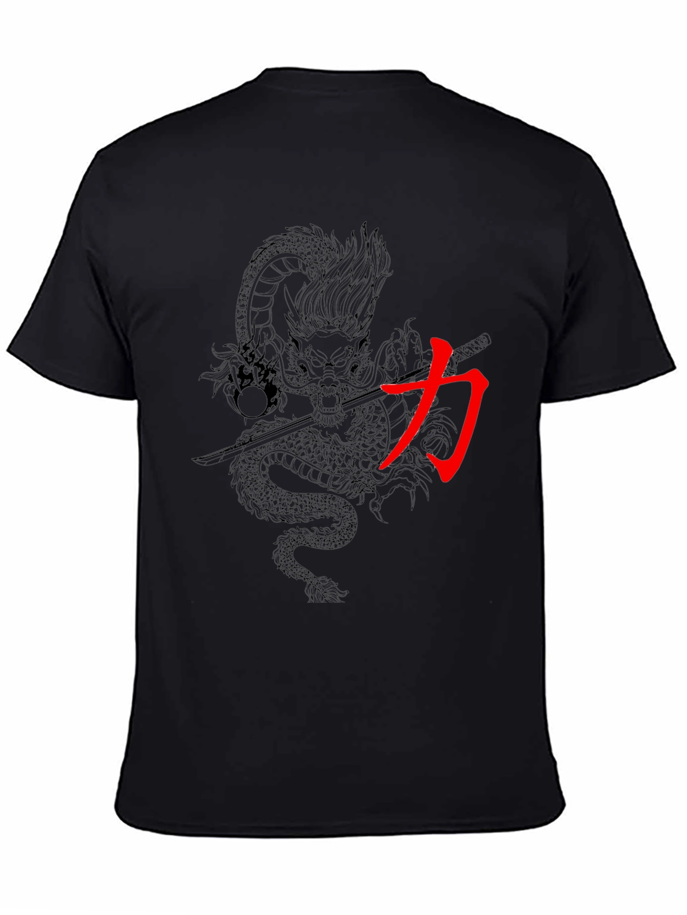 Dragon & Kanji Graphic Print Mens Black T-Shirt