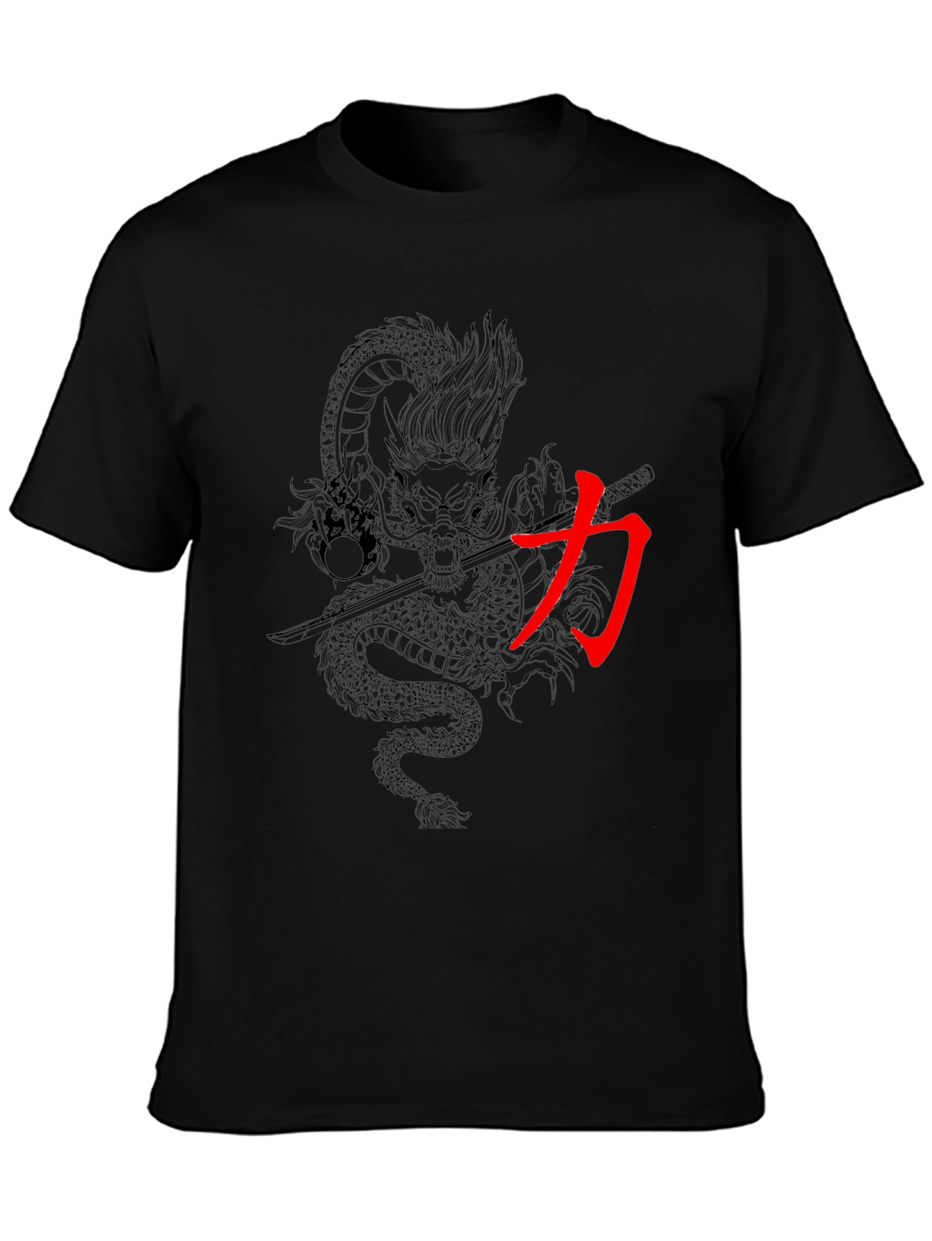 Dragon & Kanji Graphic Print Mens Black T-Shirt