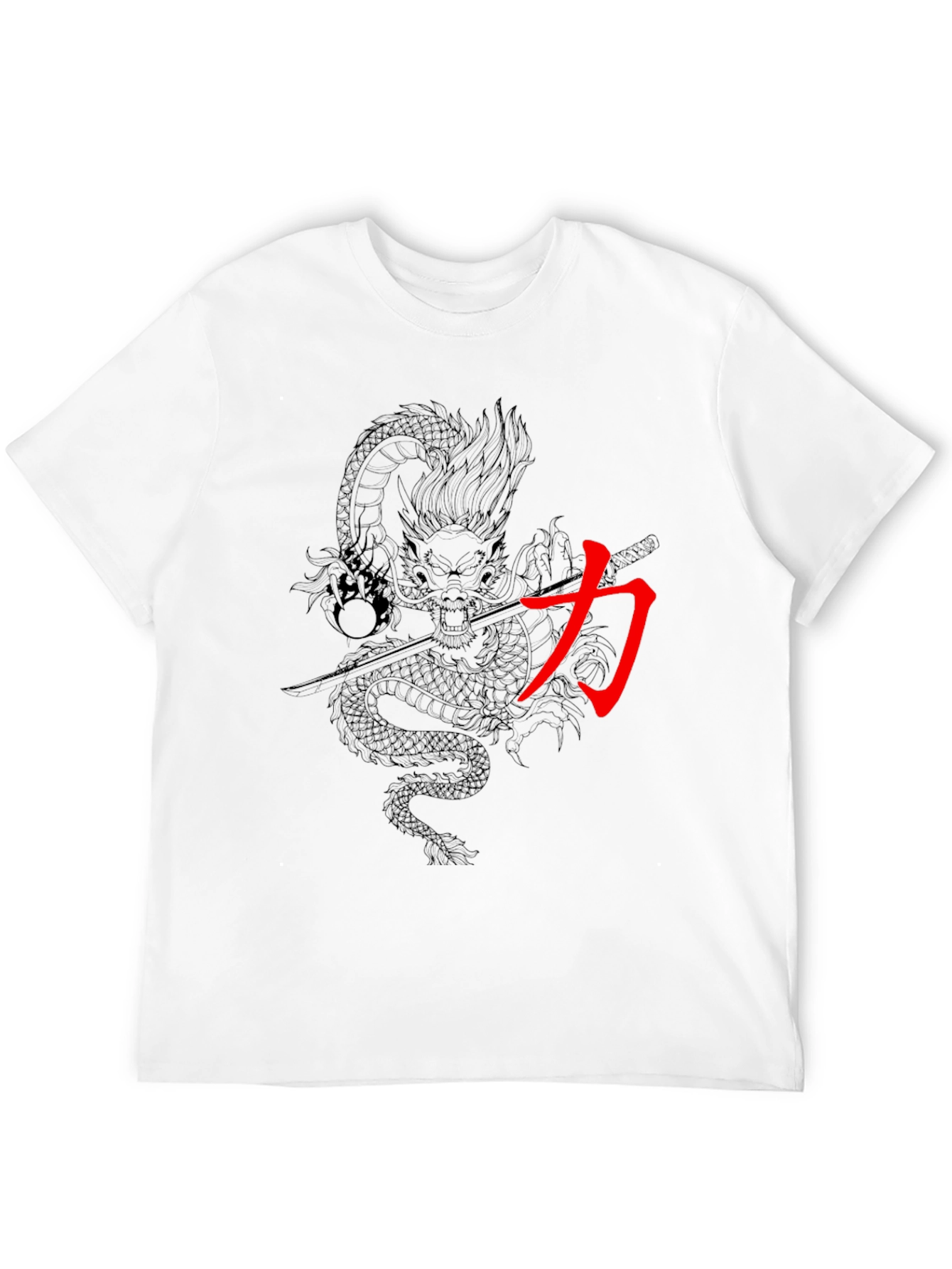 Dragon & Kanji Graphic Print Mens Black T-Shirt