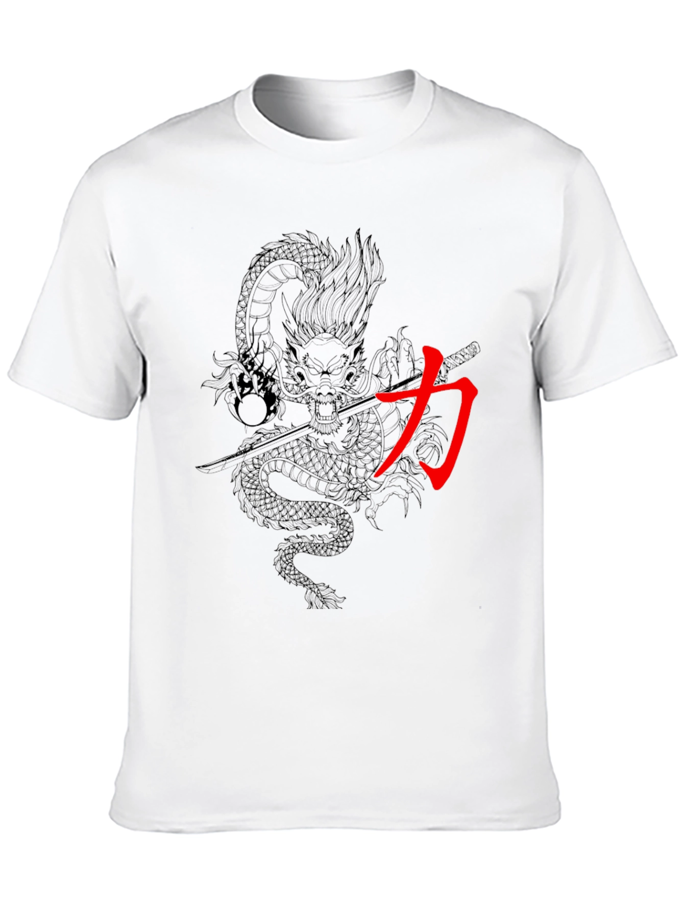 Dragon & Kanji Graphic Print Mens Black T-Shirt