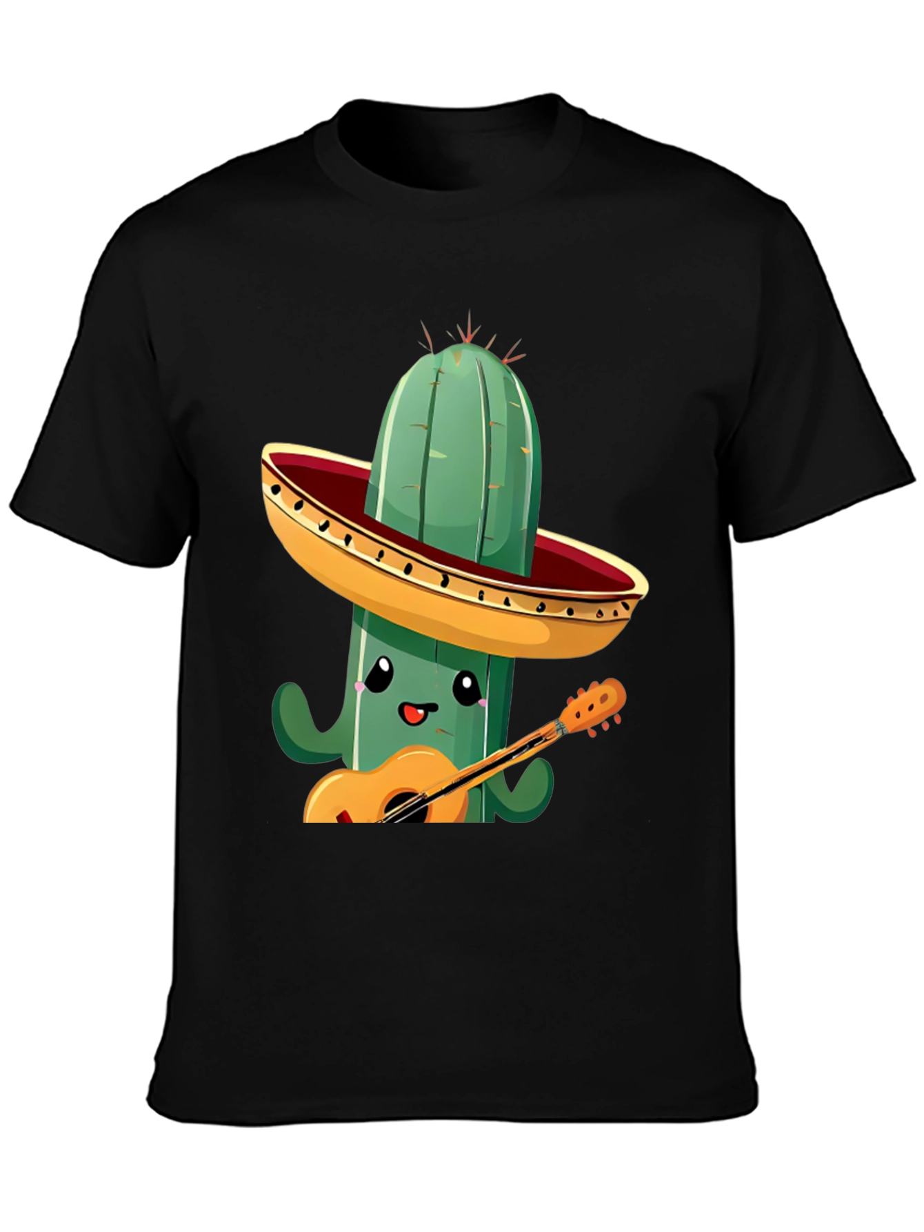 Cactus Musician Graphic Tee - Black Cotton T-Shirt