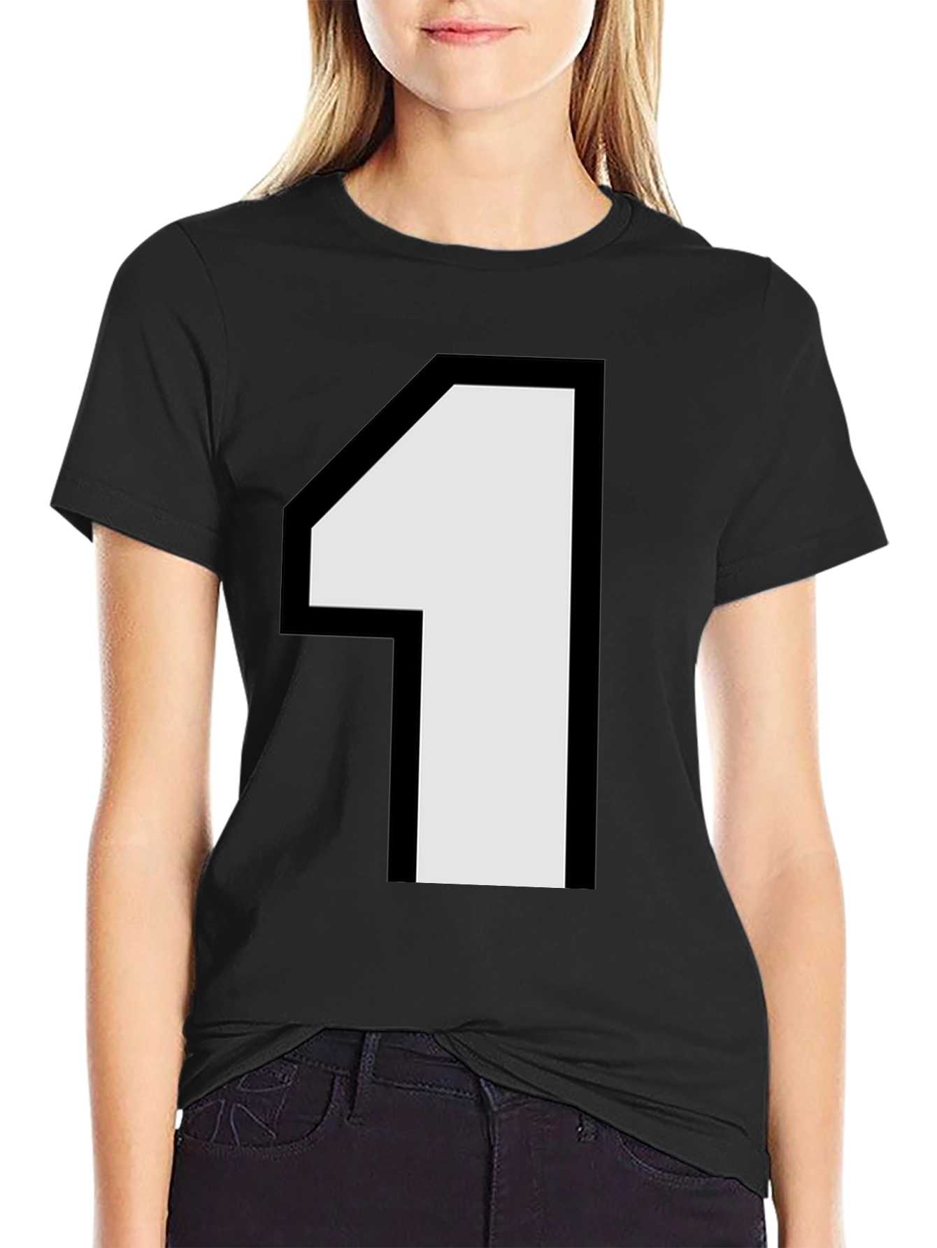 Number One Graphic Tee - Black Cotton Casual Shirt