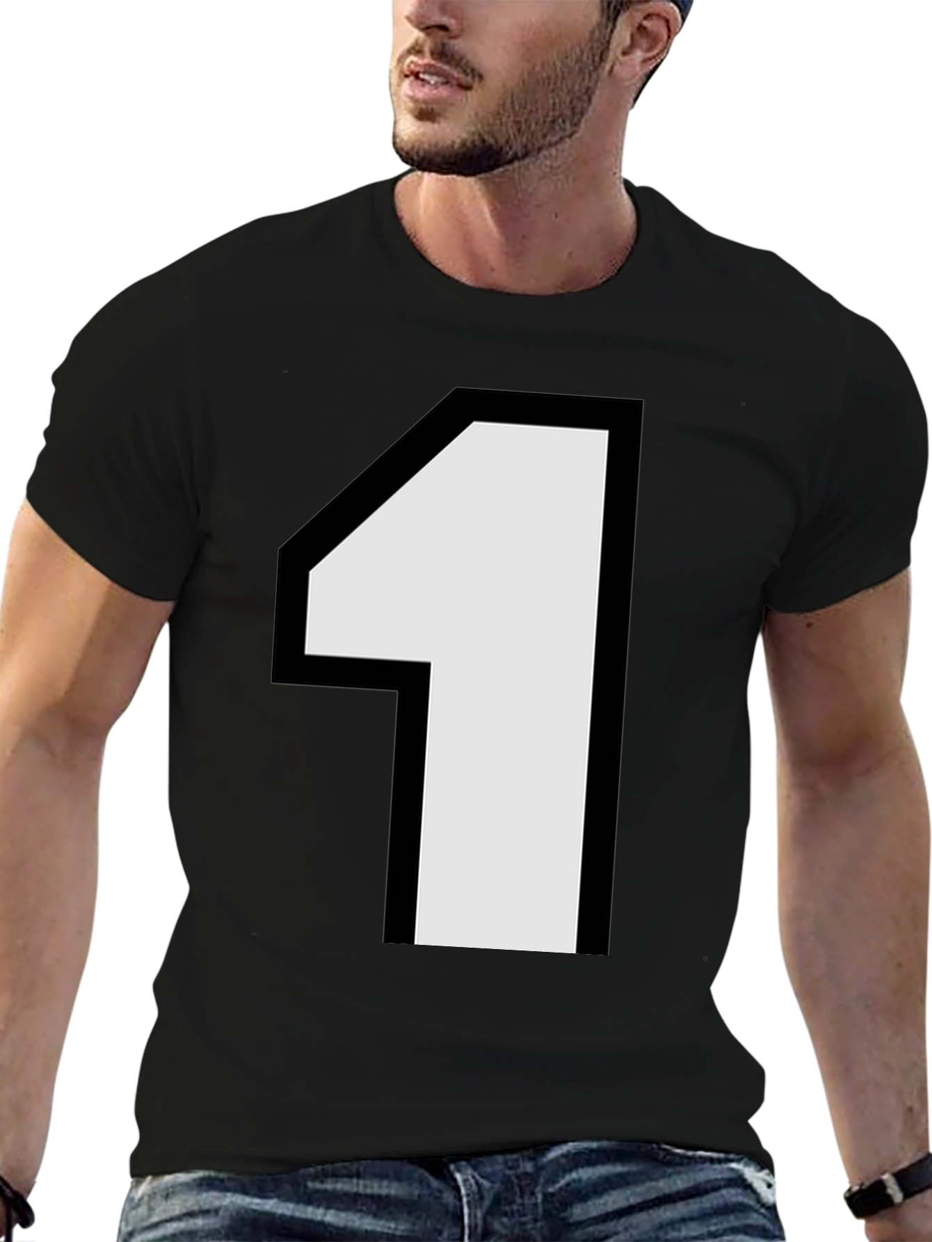 Number One Graphic Tee - Black Cotton Casual Shirt