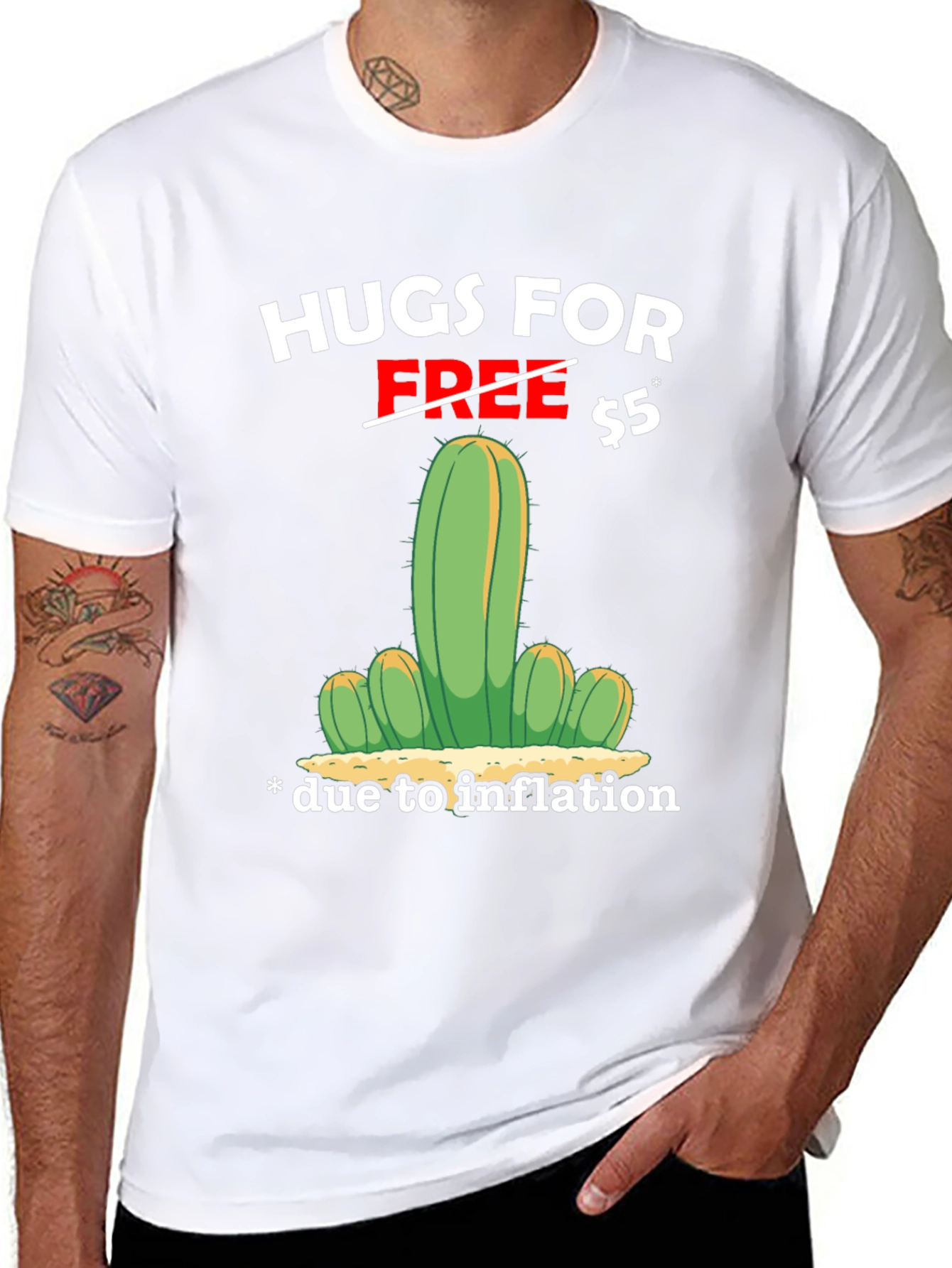 Hugs for $5 Inflation Cactus Graphic T-Shirt