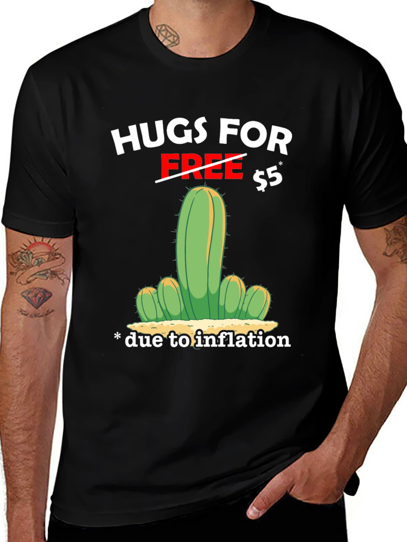 Hugs for $5 Inflation Cactus Graphic T-Shirt