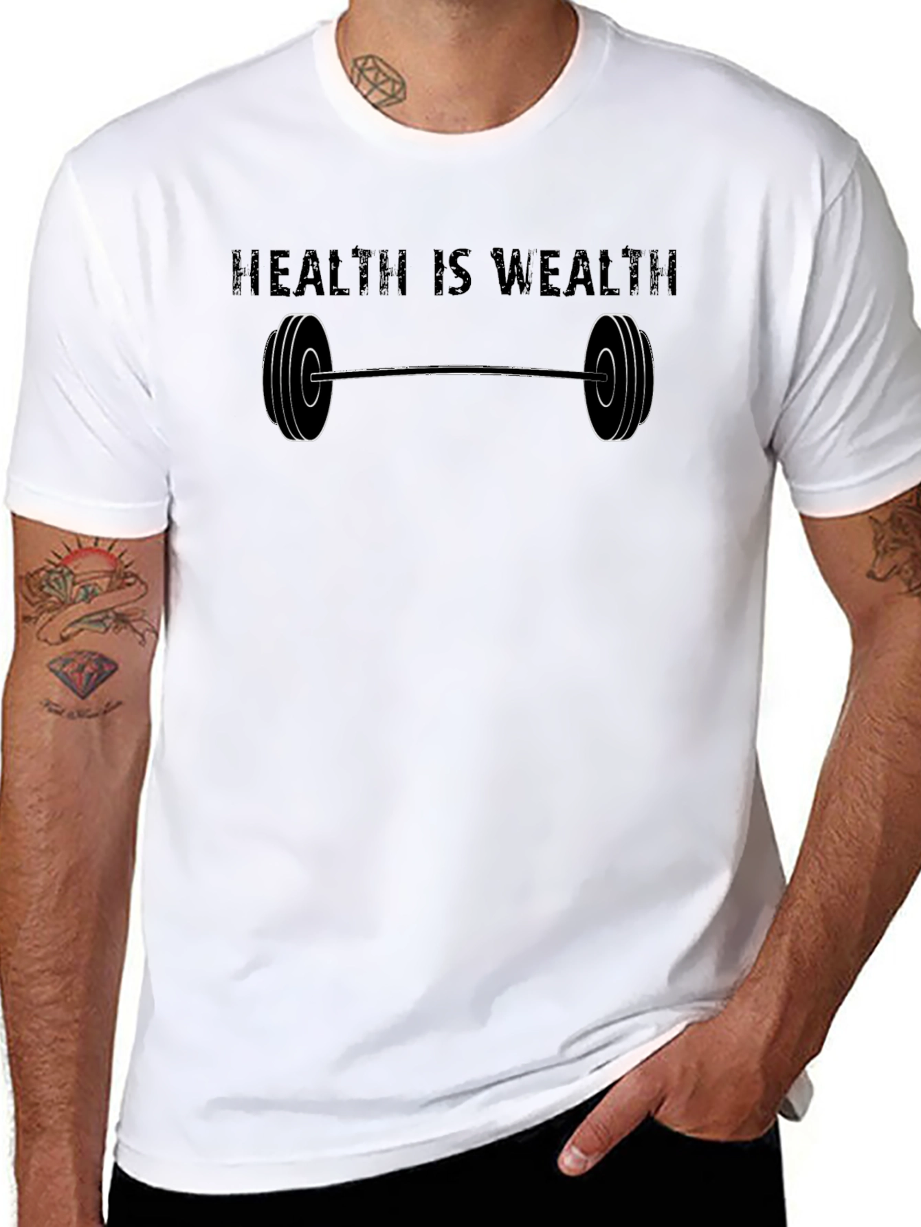 Health Is Wealth Barbell Graphic Tee