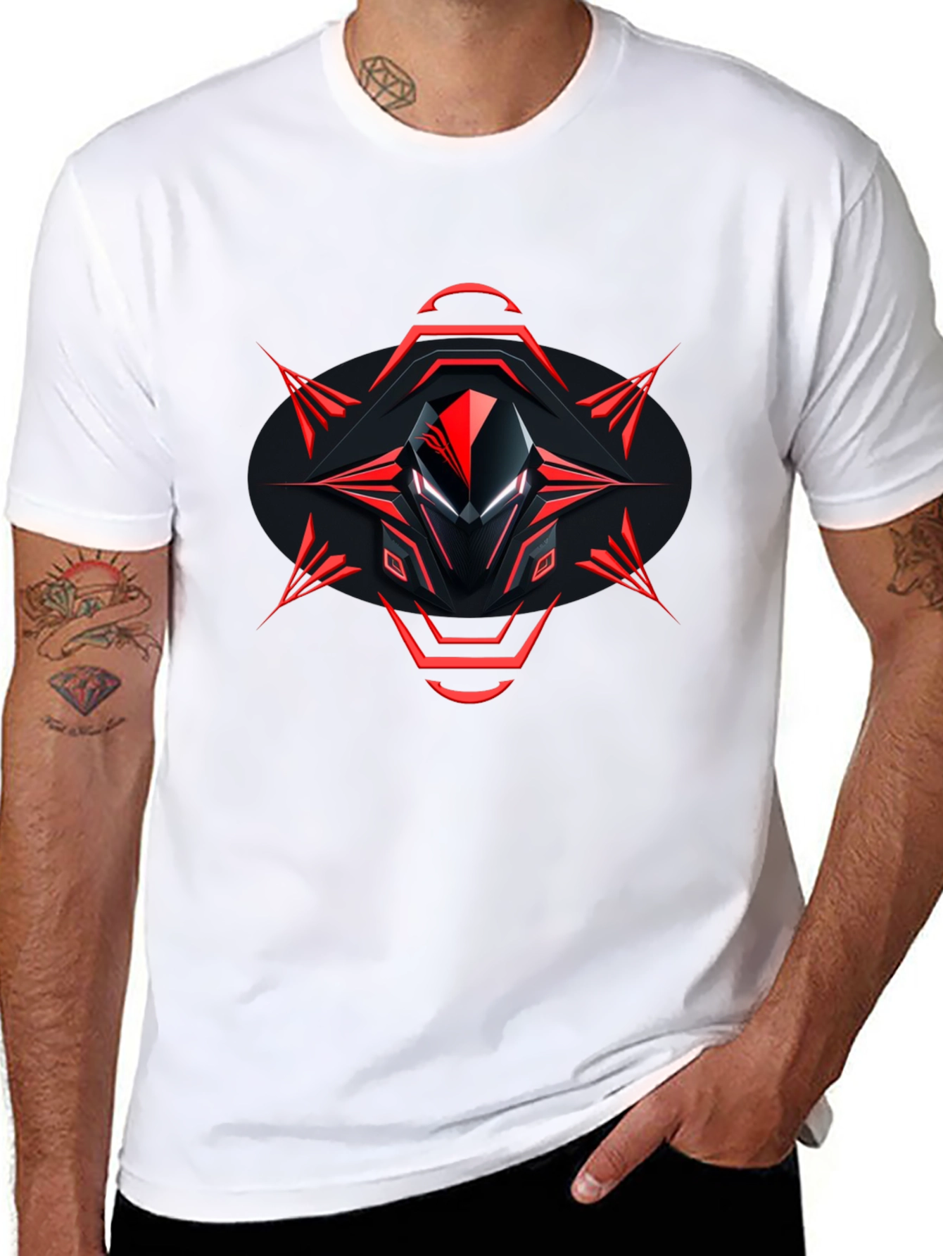 Edgy Graphic Tee - Red & Black Abstract Design