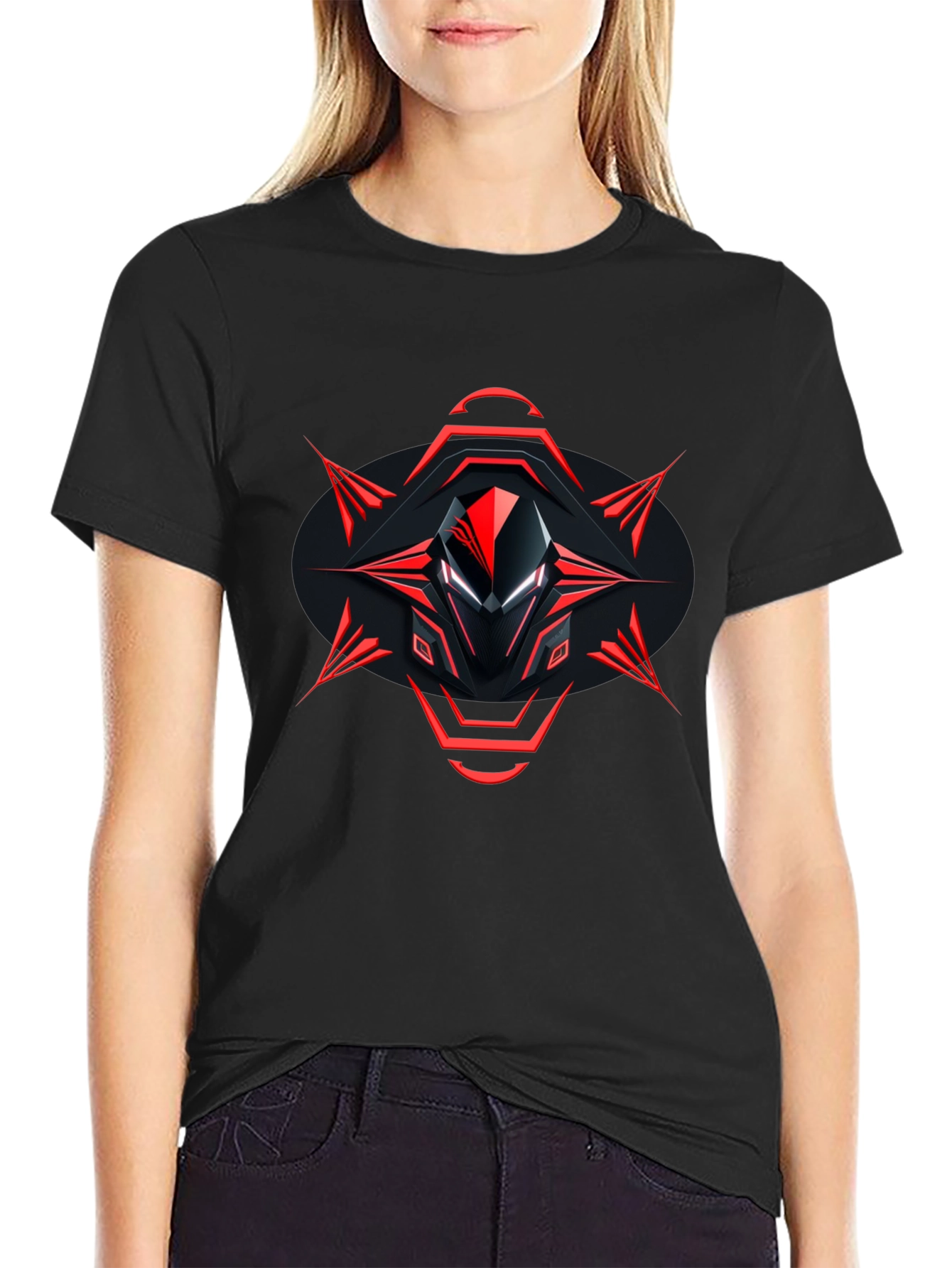 Edgy Graphic Tee - Red & Black Abstract Design