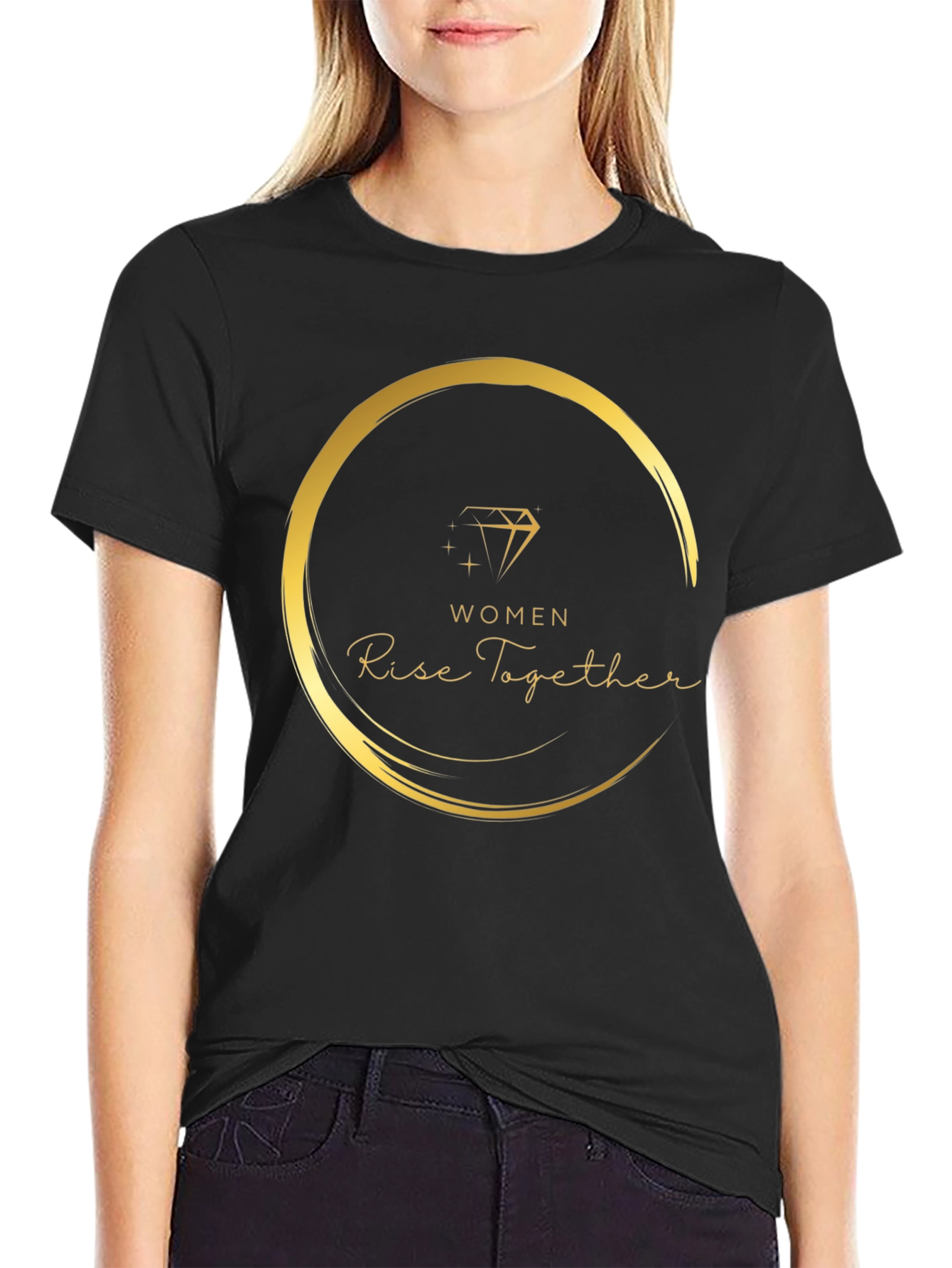 Women Rise Together Black Graphic Tee