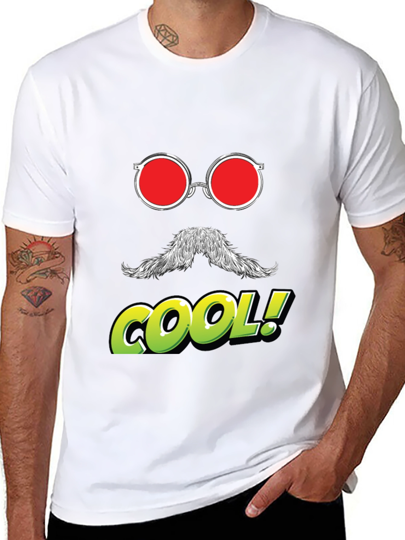 Cool Graphic Tee - Red Glasses Moustache