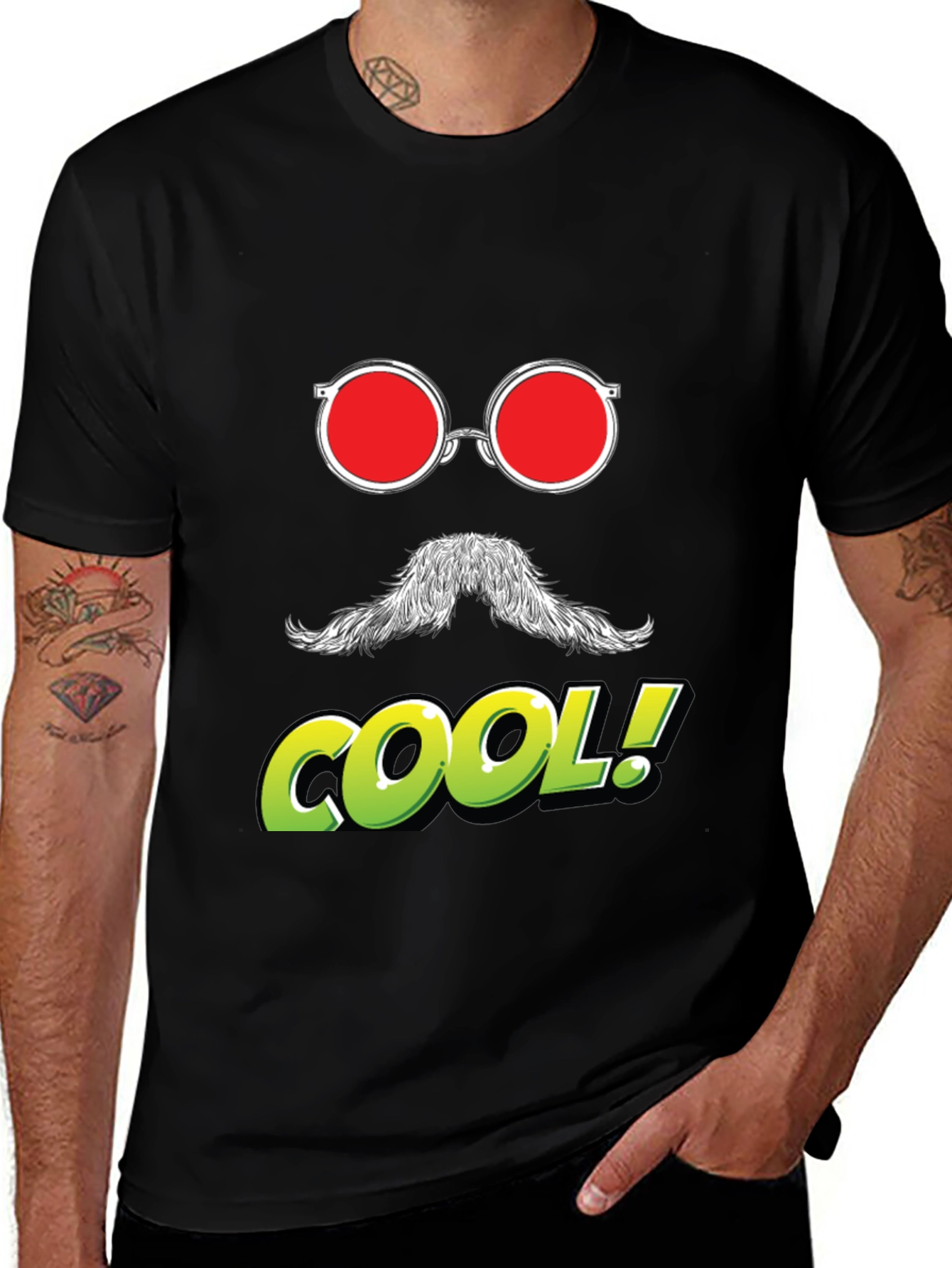 Cool Graphic Tee - Red Glasses Moustache