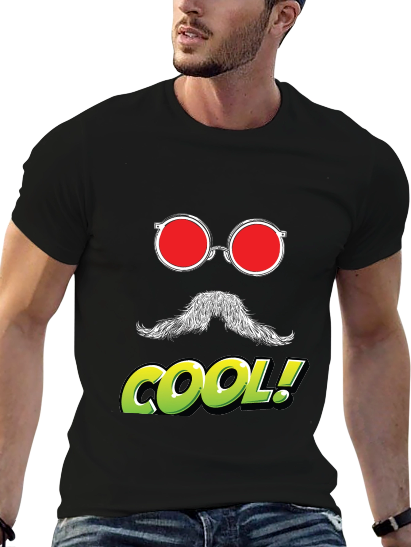 Cool Graphic Tee - Red Glasses Moustache