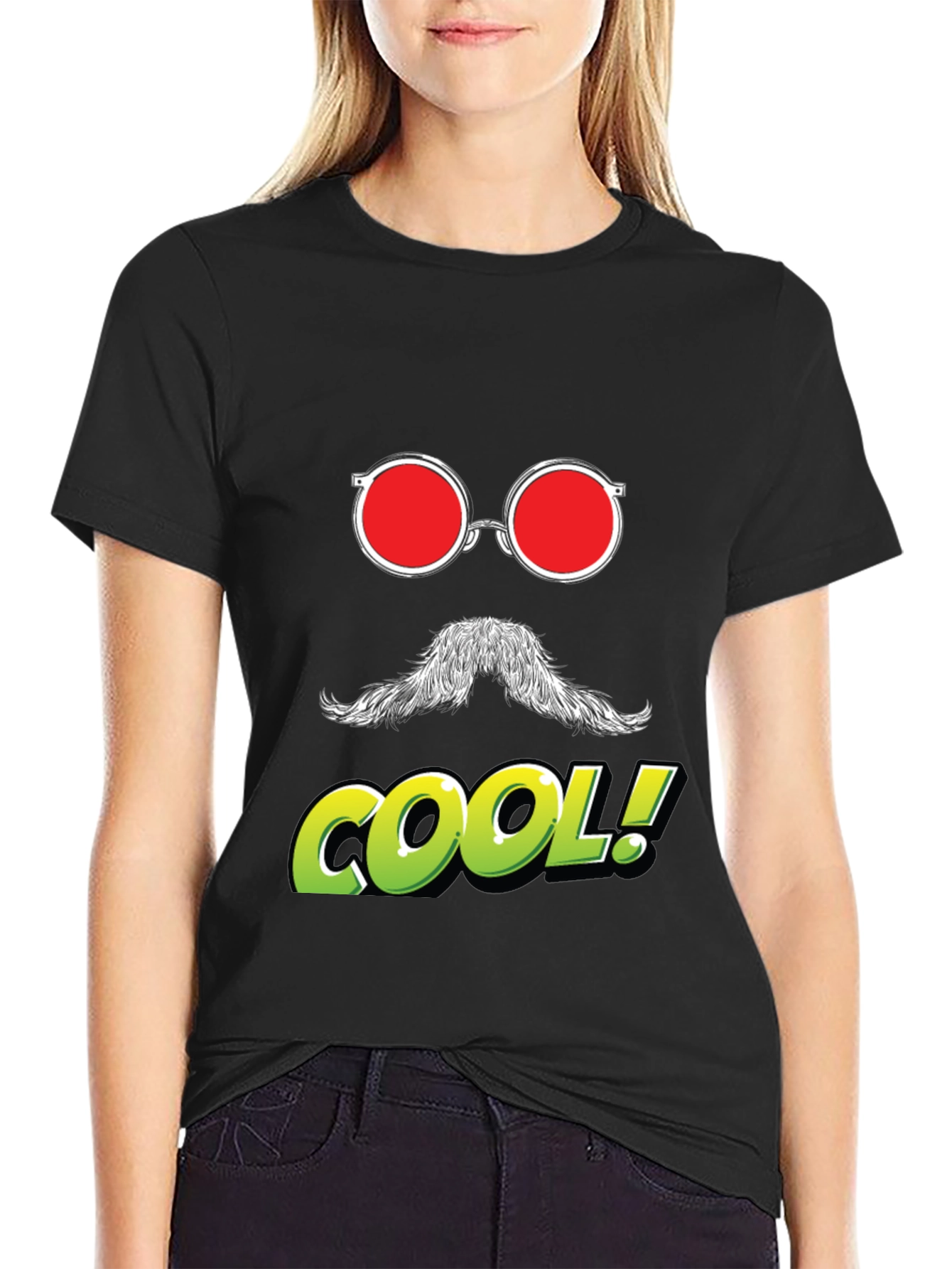 Cool Graphic Tee - Red Glasses Moustache