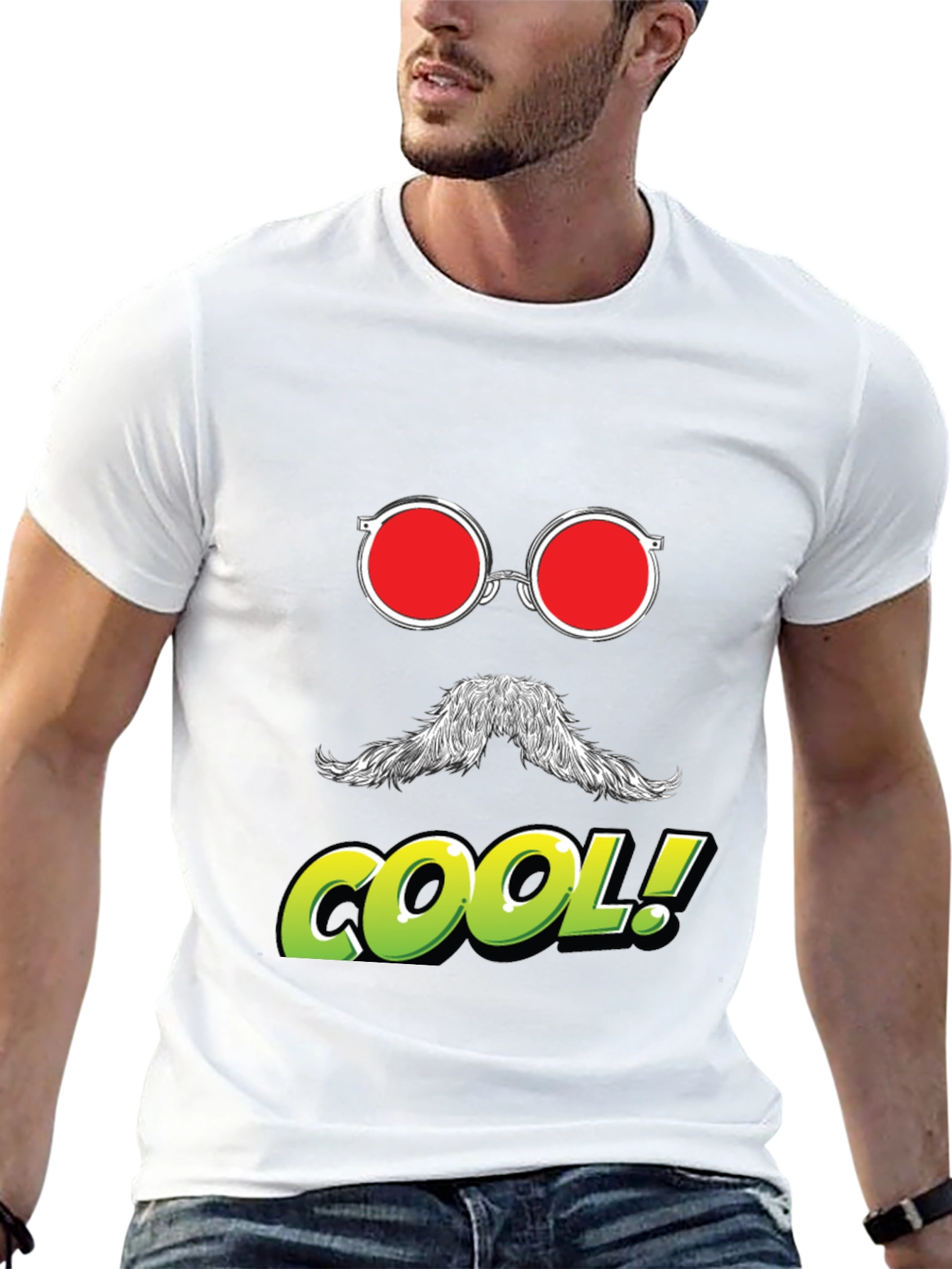 Cool Graphic Tee - Red Glasses Moustache