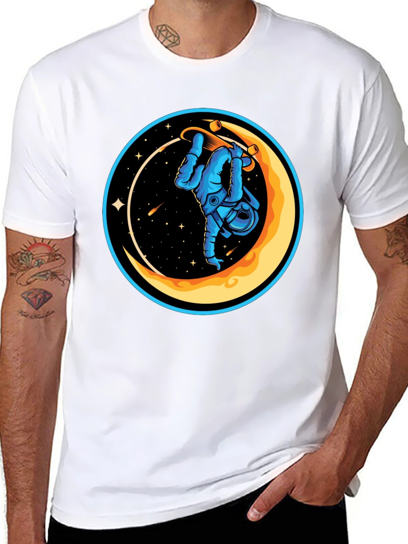Astronaut Skateboard Moon Graphic T-Shirt